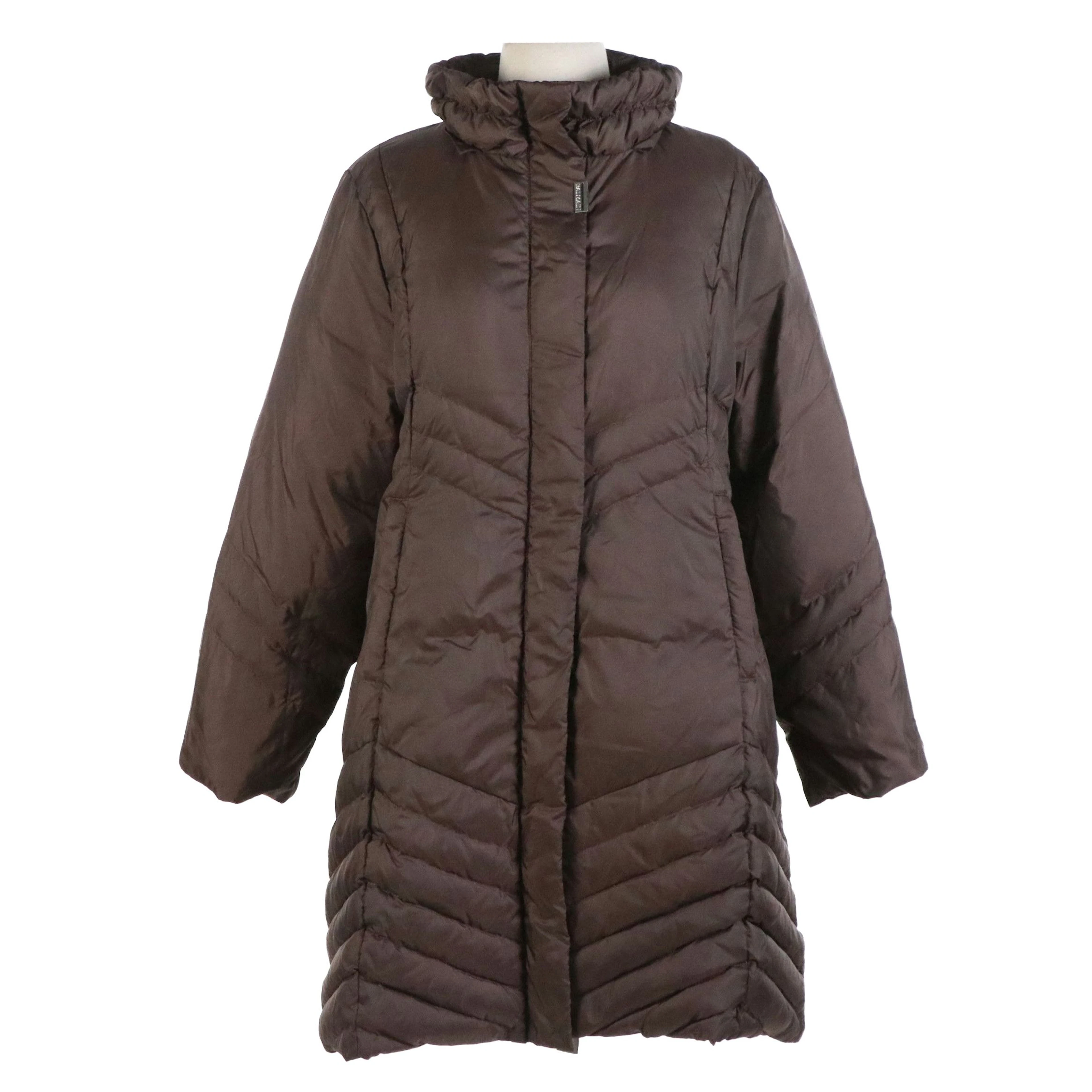 Balmain Brown Puffer Coat with Signature Print Lining