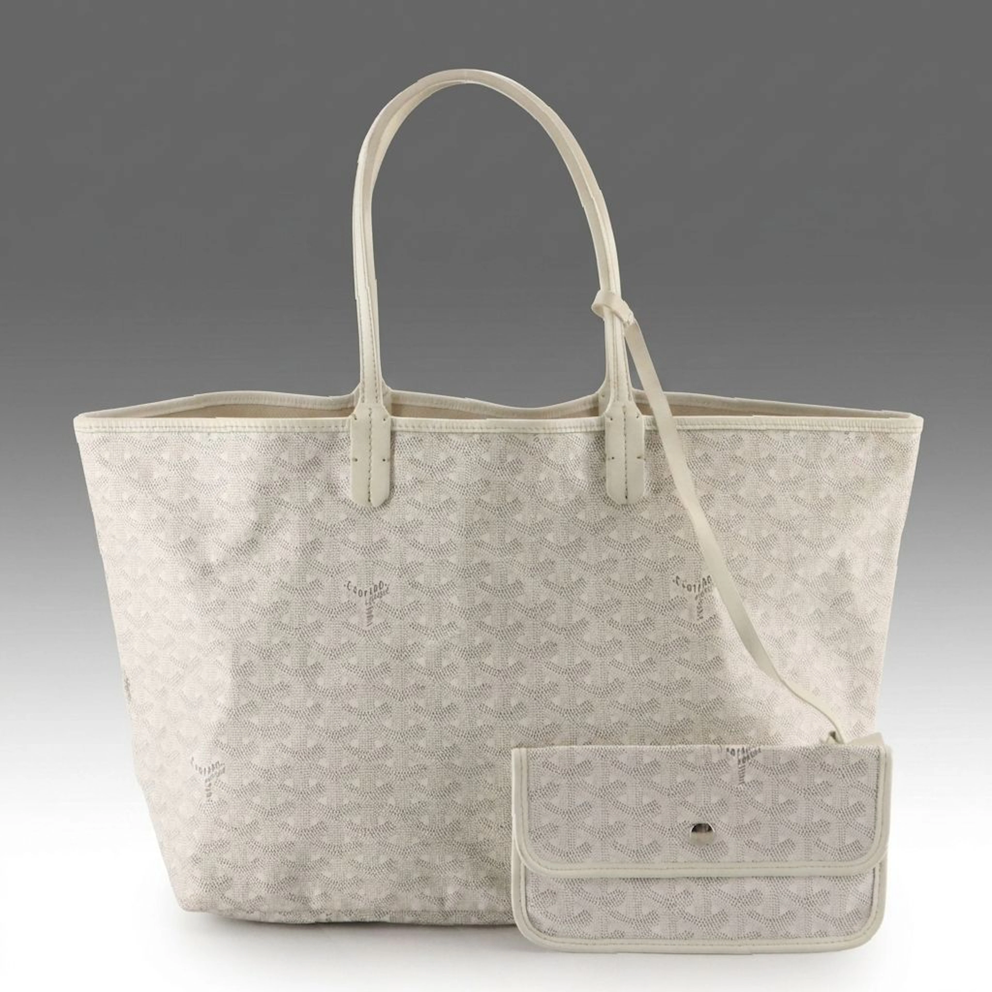 Goyard Saint Louis PM Tote Bag and Pouch in WHite Goyardine Canvas and Leather