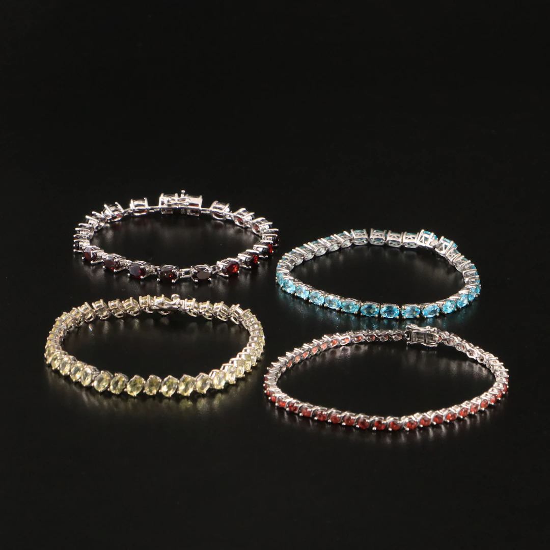 Sterling Line Bracelets with Citrine, Garnet, and CZ