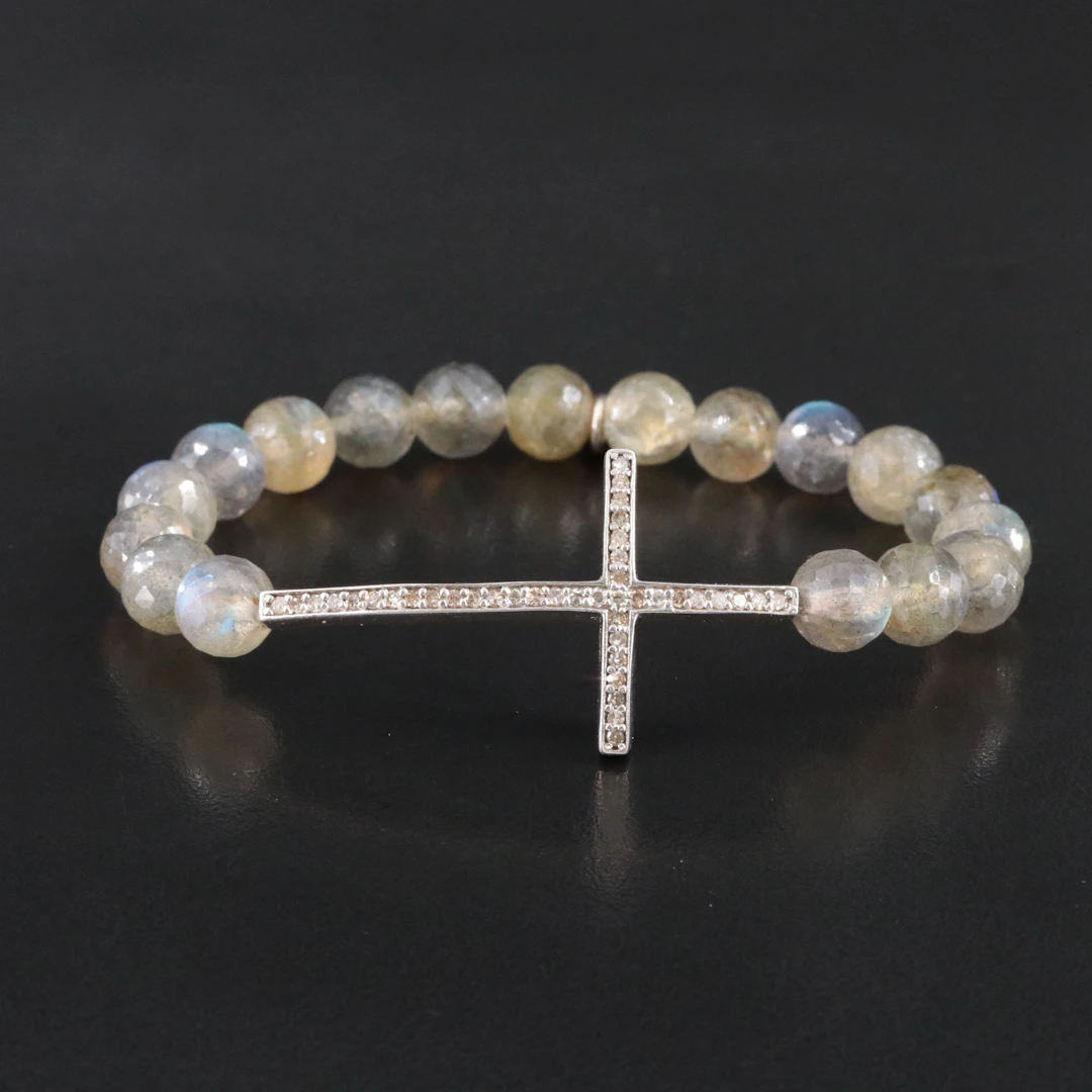 Sheryl Lowe Sterling Labradorite and 0.40 CTW Diamond East-West Cross Bracelet