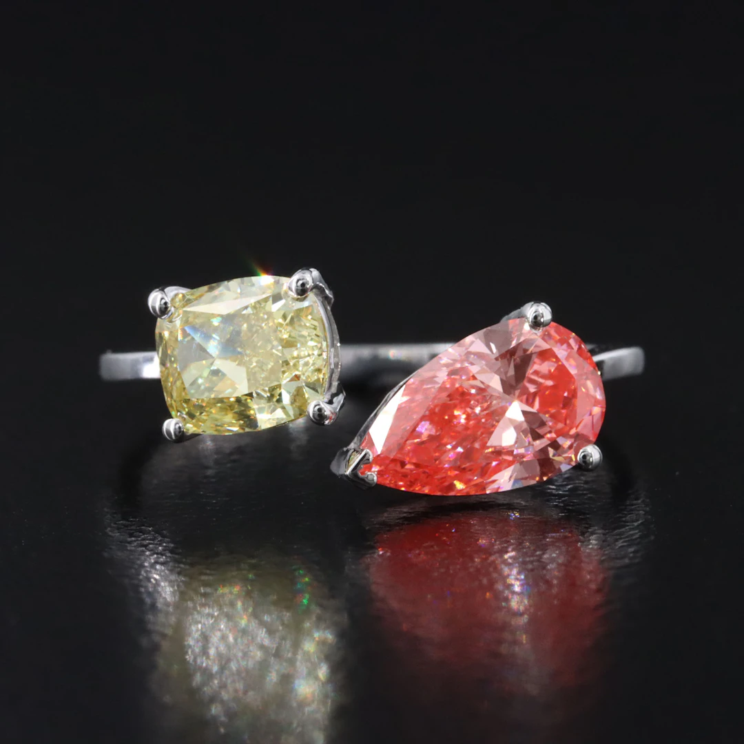 14K 2.04 CT Fancy Color Lab Grown Diamond Toi et Moi Ring with IGI Reports