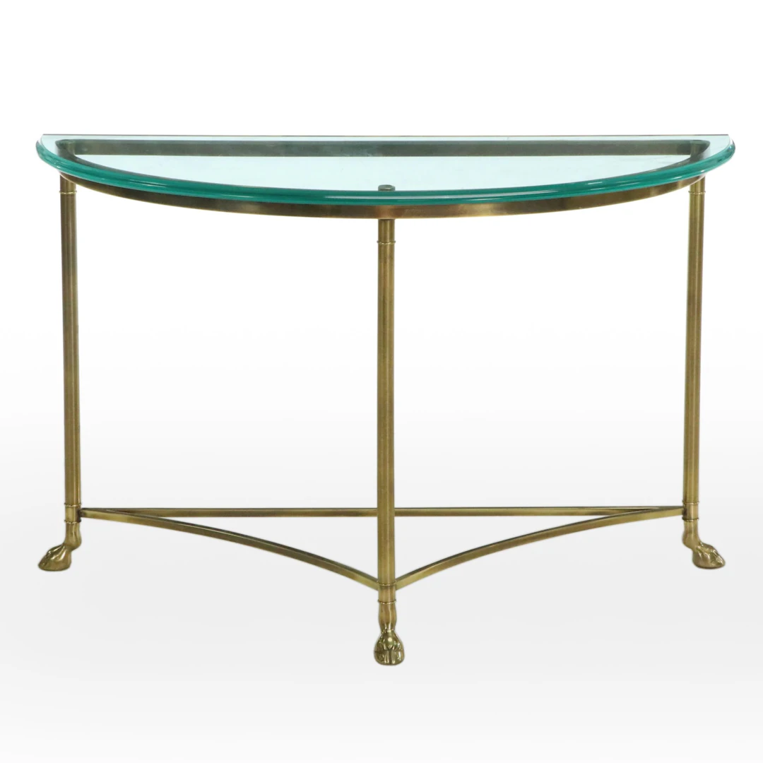 Demilune Console Table with Glass Top and Brass Frame