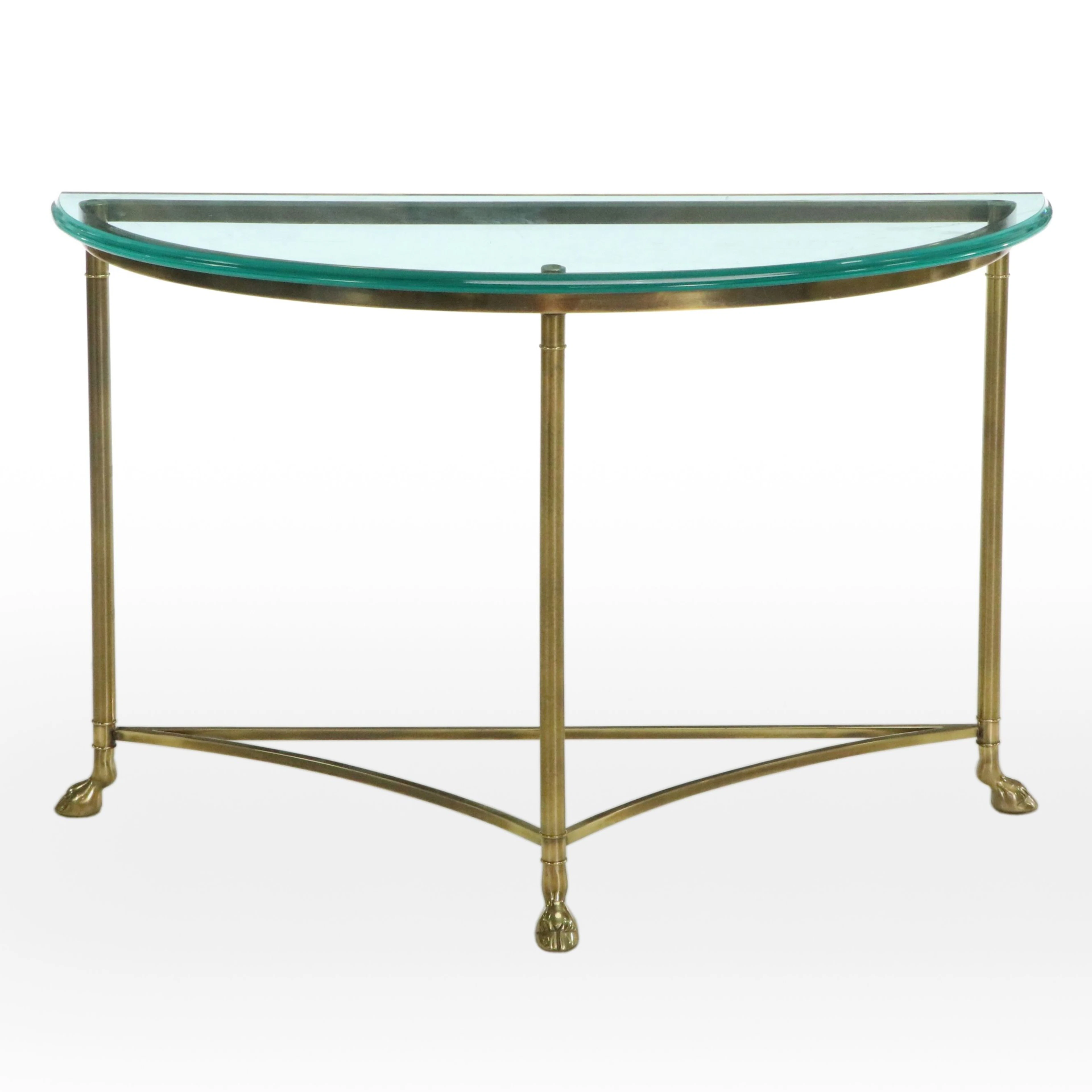 Demilune Console Table with Glass Top and Brass Frame