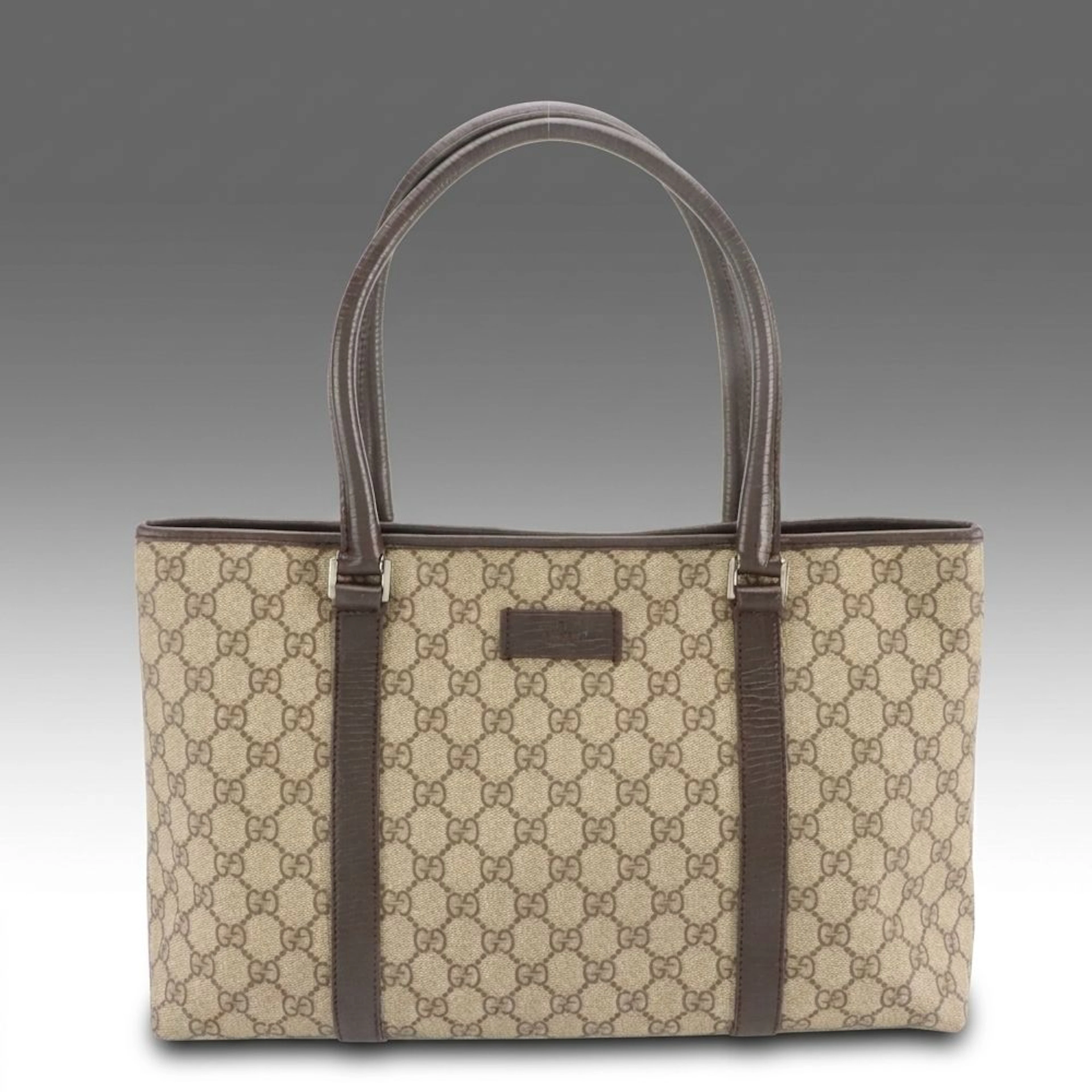 Gucci Medium Joy Tote Bag in GG Supreme Canvas and Brown Leather