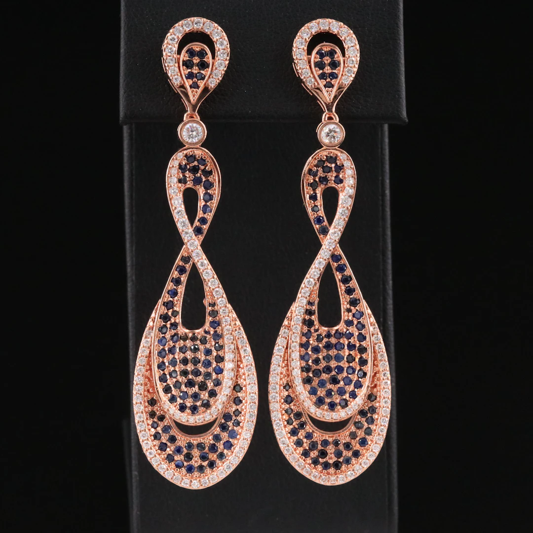 14K Rose Gold 2.10 CTW Diamond and Sapphire Pendant Earrings