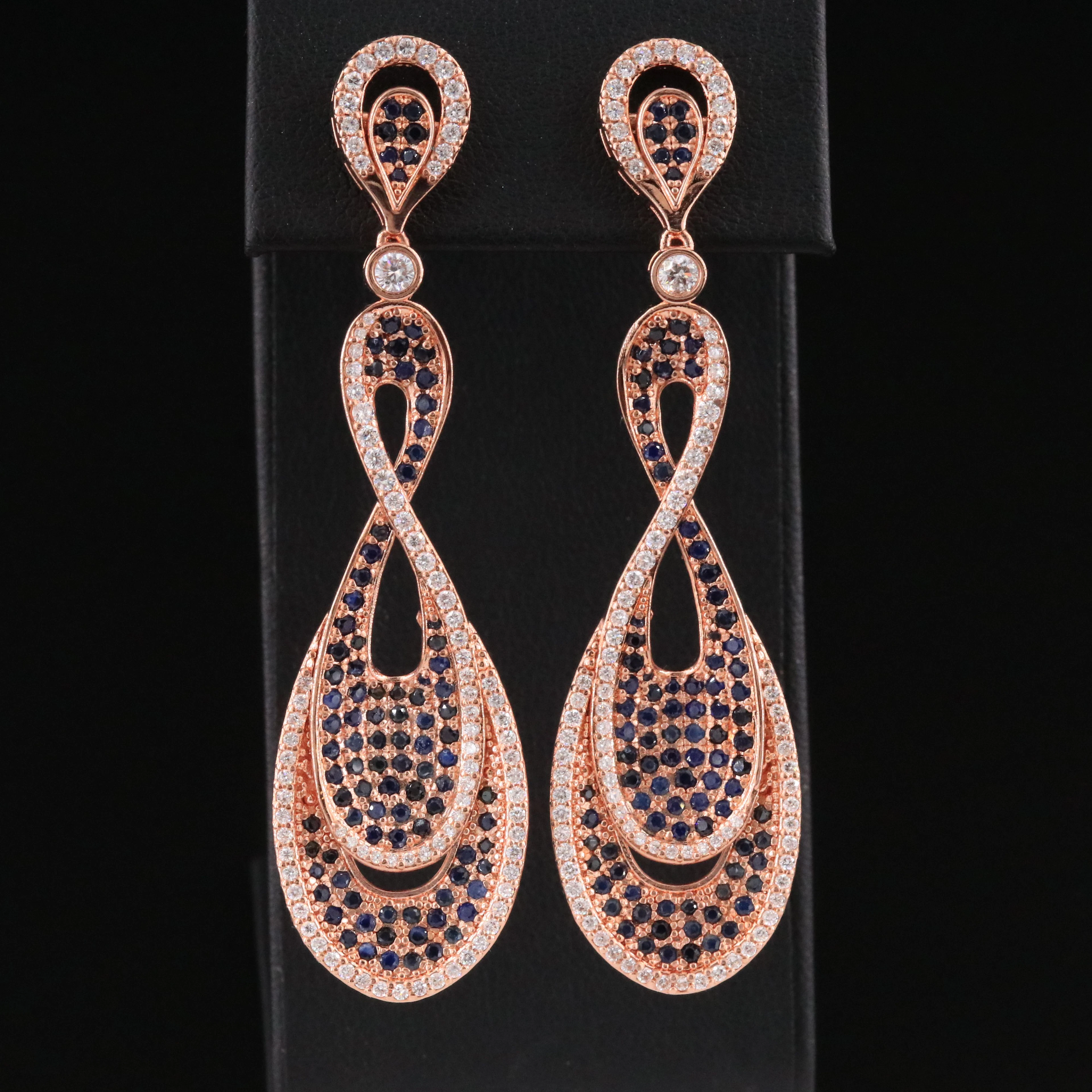 14K Rose Gold 2.10 CTW Diamond and Sapphire Pendant Earrings