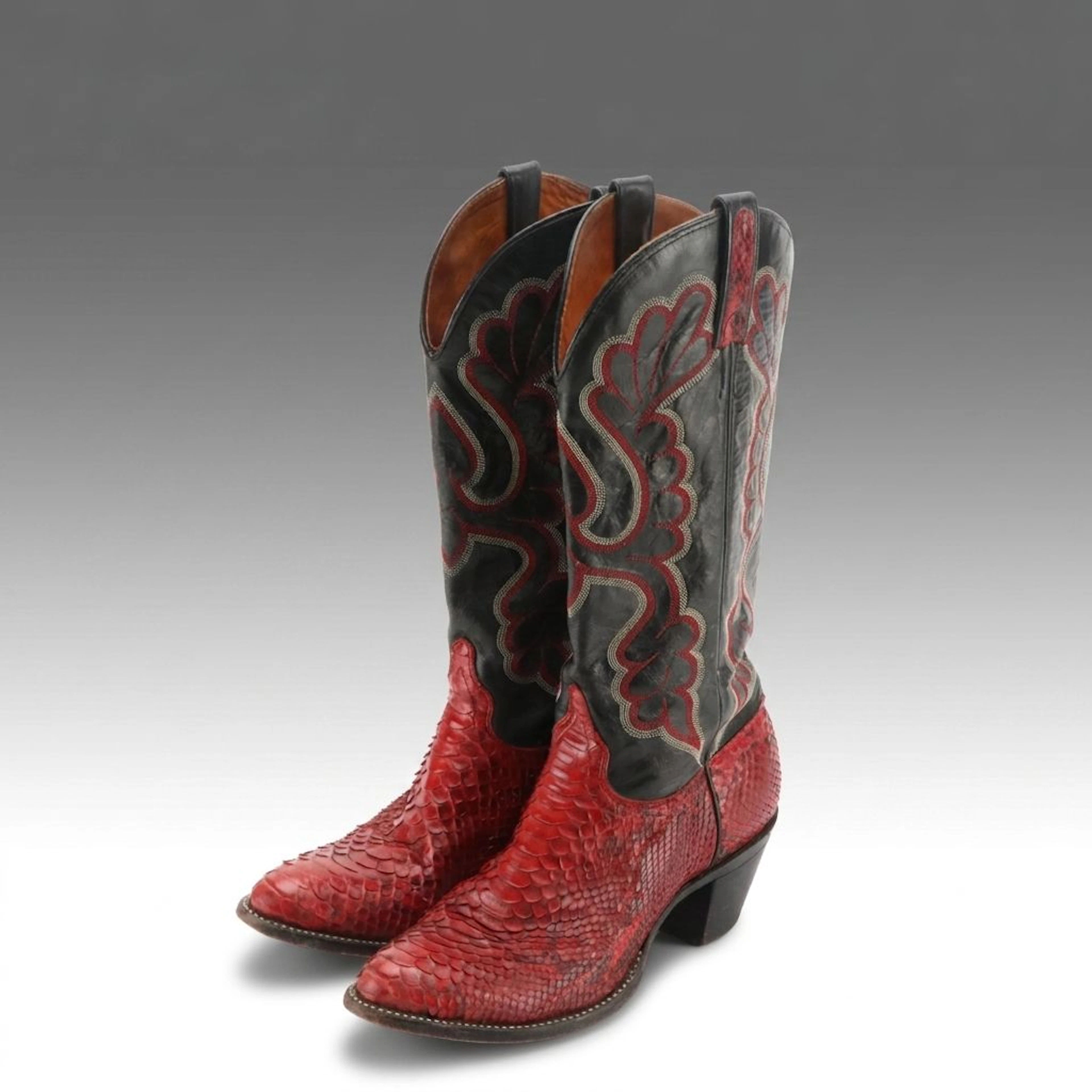 J. Chisholm Python Snakeskin and Leather 12" Western Boots, Vintage