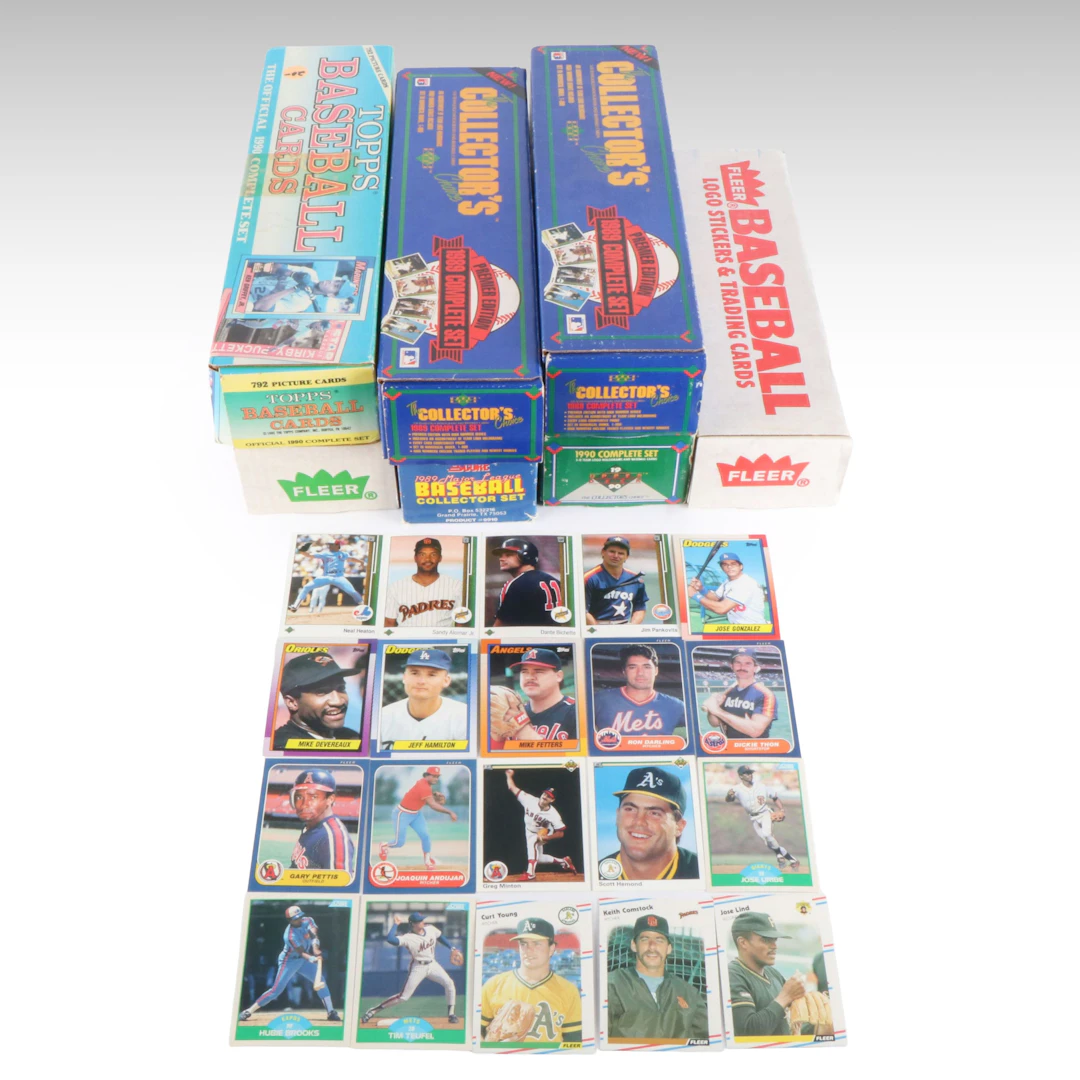 Seven 1986 to 1990 Baseball Card Sets, Upper Deck, Topps, Fleer, Score