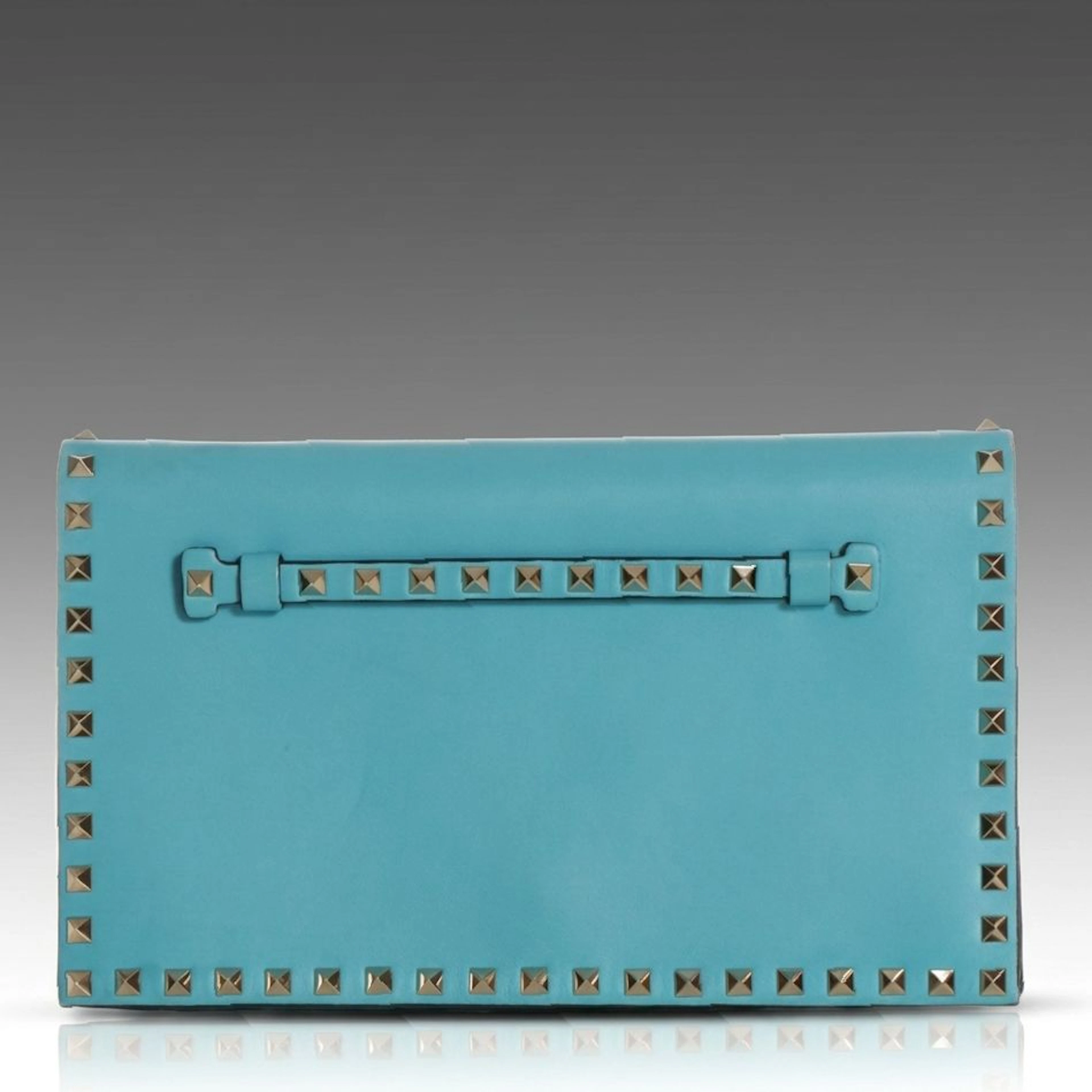 Valentino Garavani Full Flap Wristlet Clutch in Blue Rockstud Nappa Leather