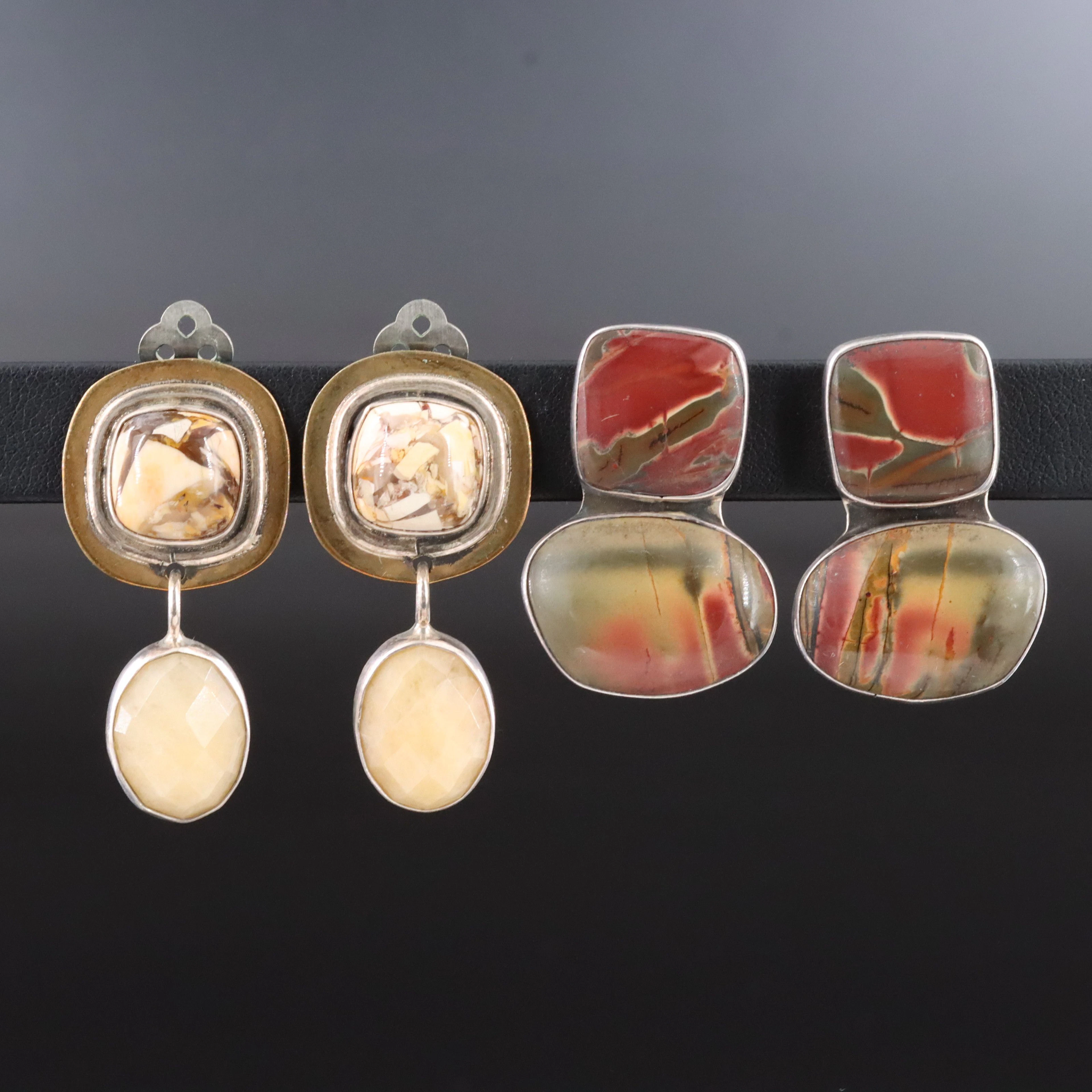 Amy Kahn Russell Sterling Earrings Including Jasper and Bronze Accents