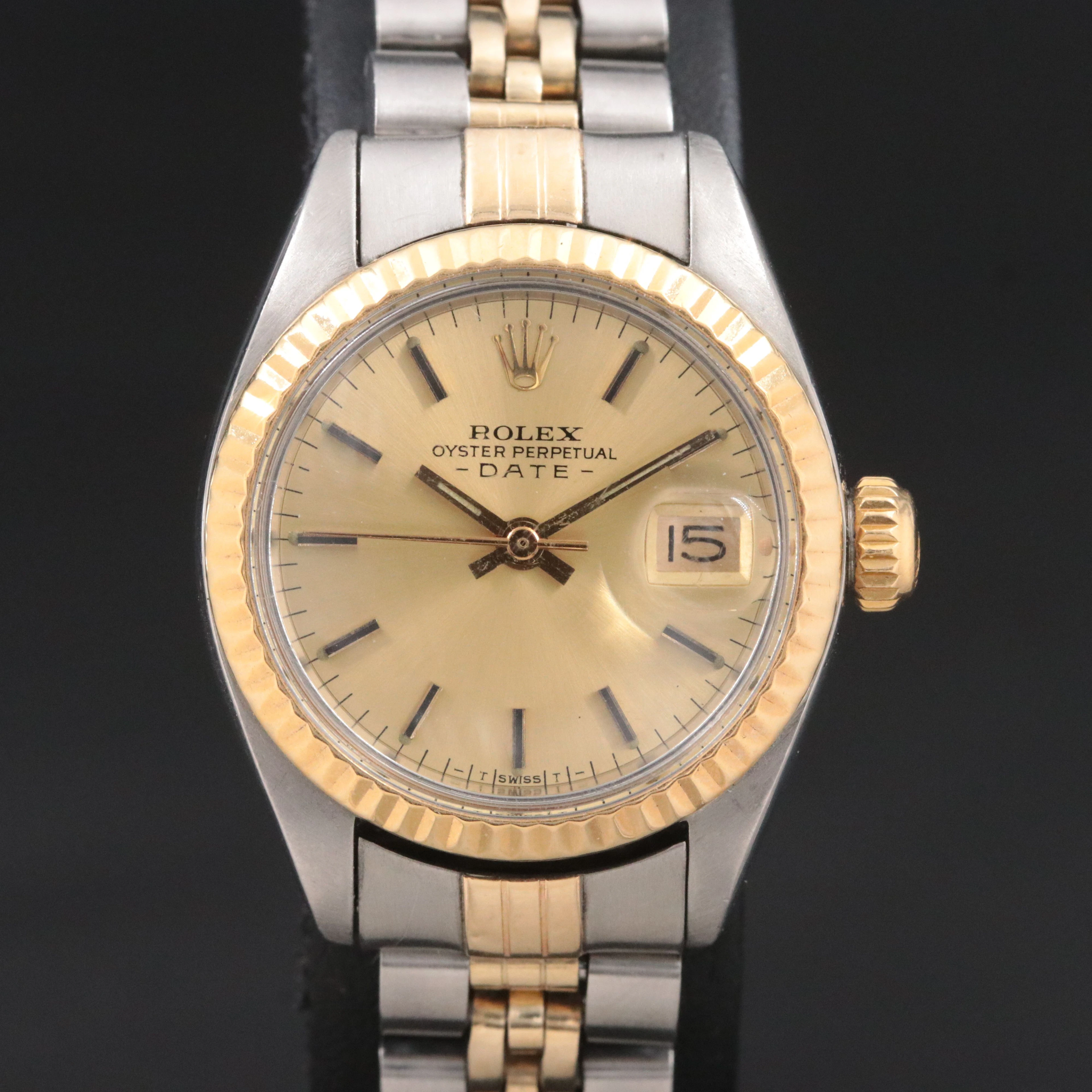 1974 Rolex Oyster Perpetual 14K & Steel Date Watch Model 6917