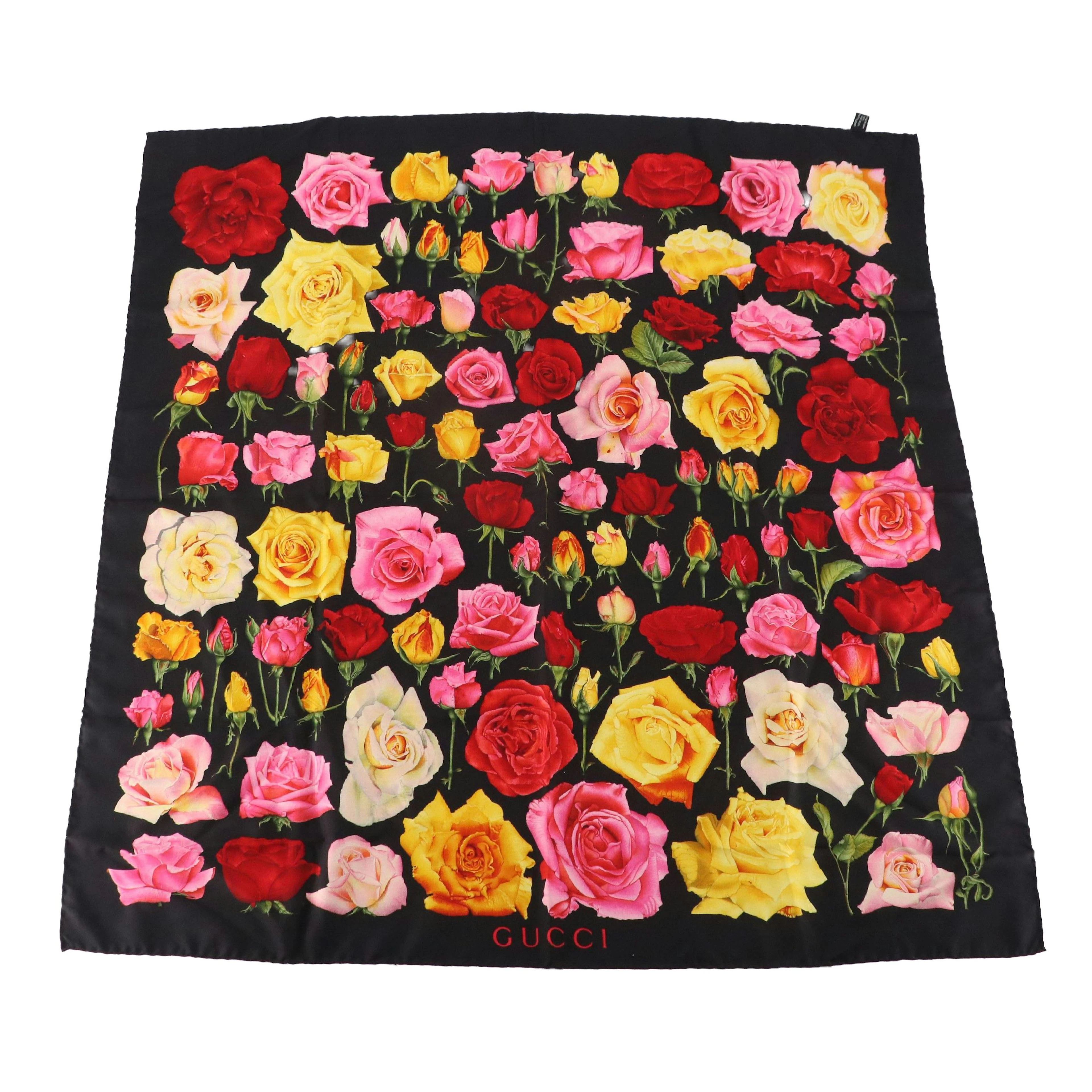 Vintage Gucci Rose Garden Scarf in Silk Twill