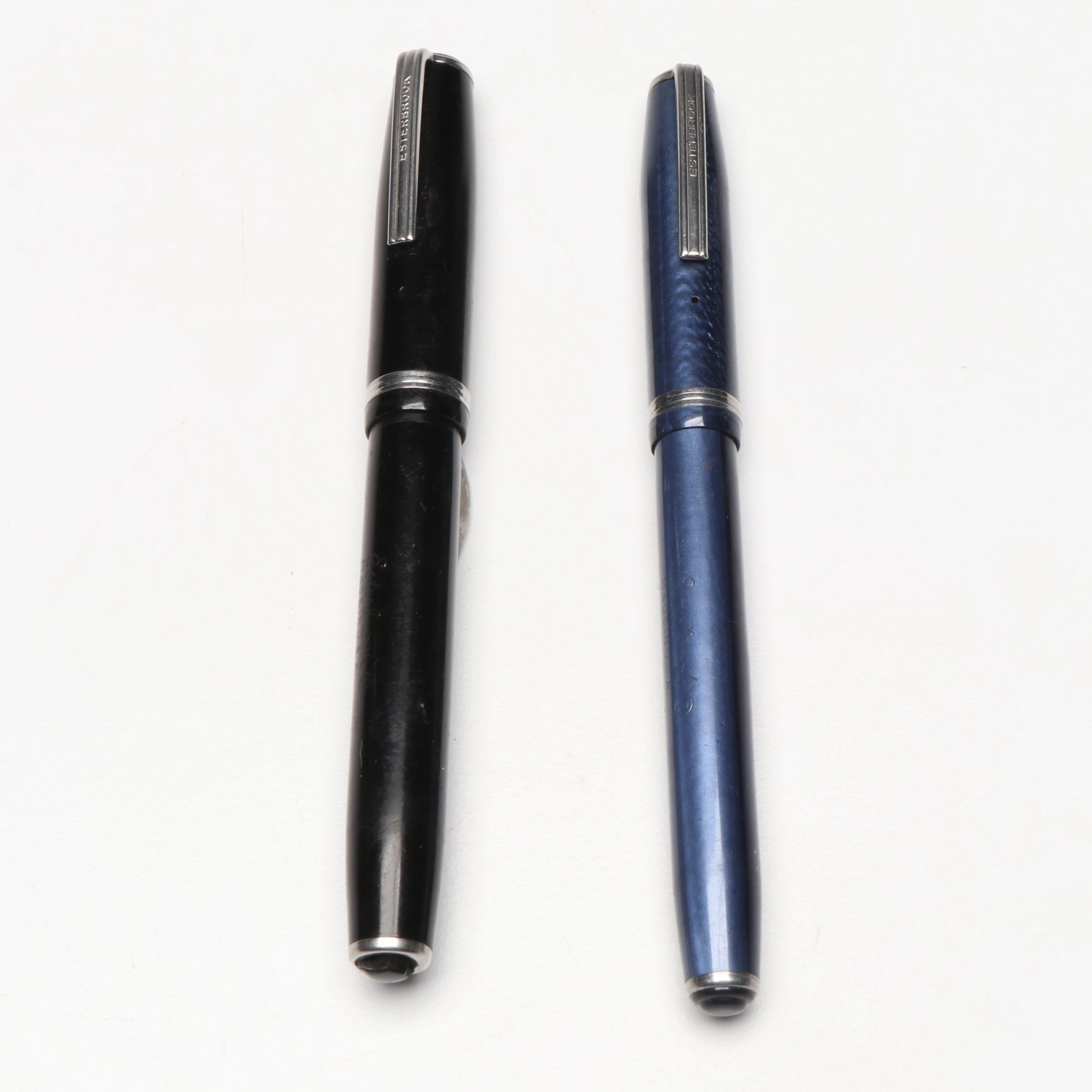 Esterbrook Blue and Black Fountain Pens, Mid-20th Century