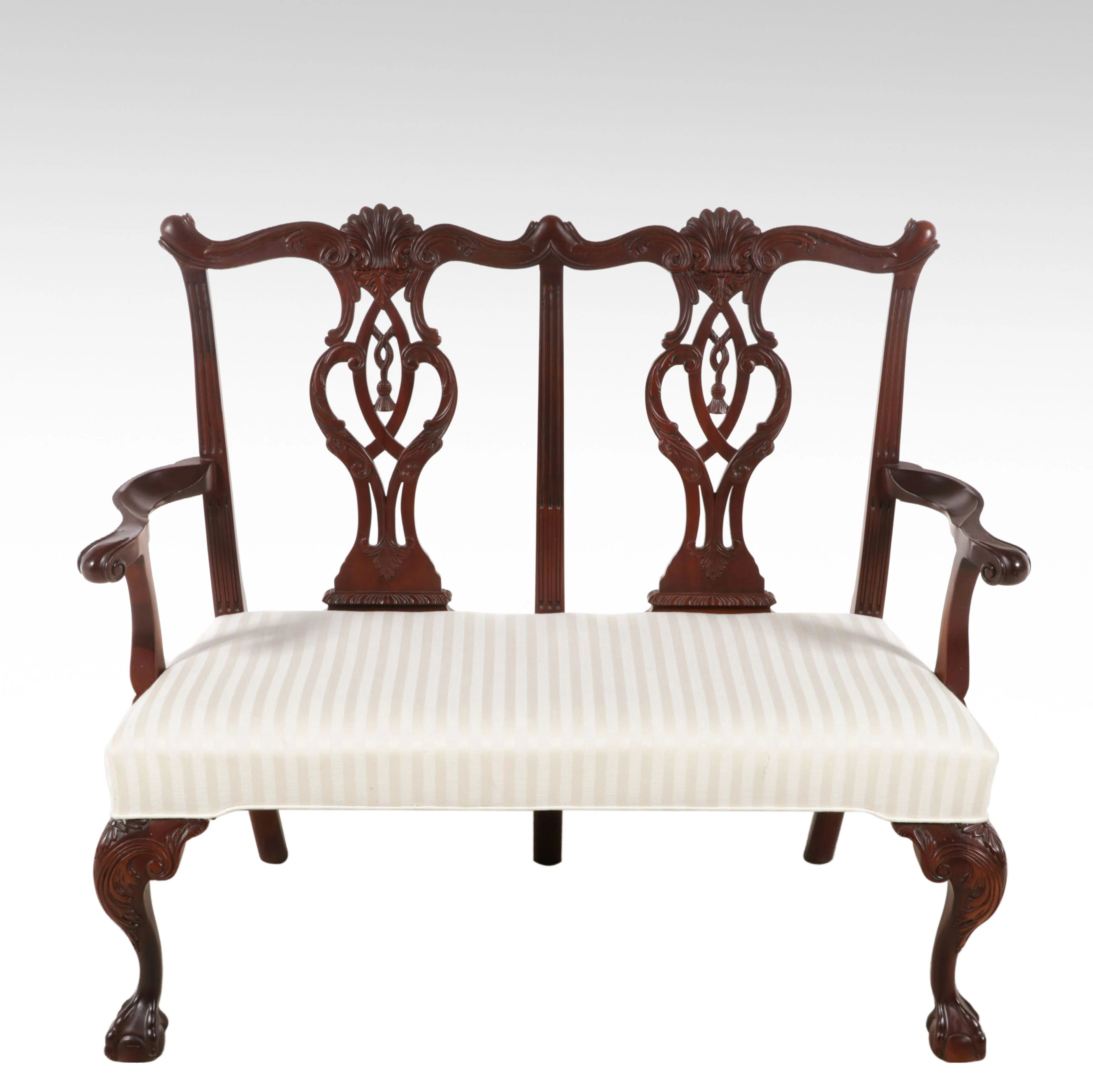 Chippendale Style Mahogany Double Chair-Back Settee