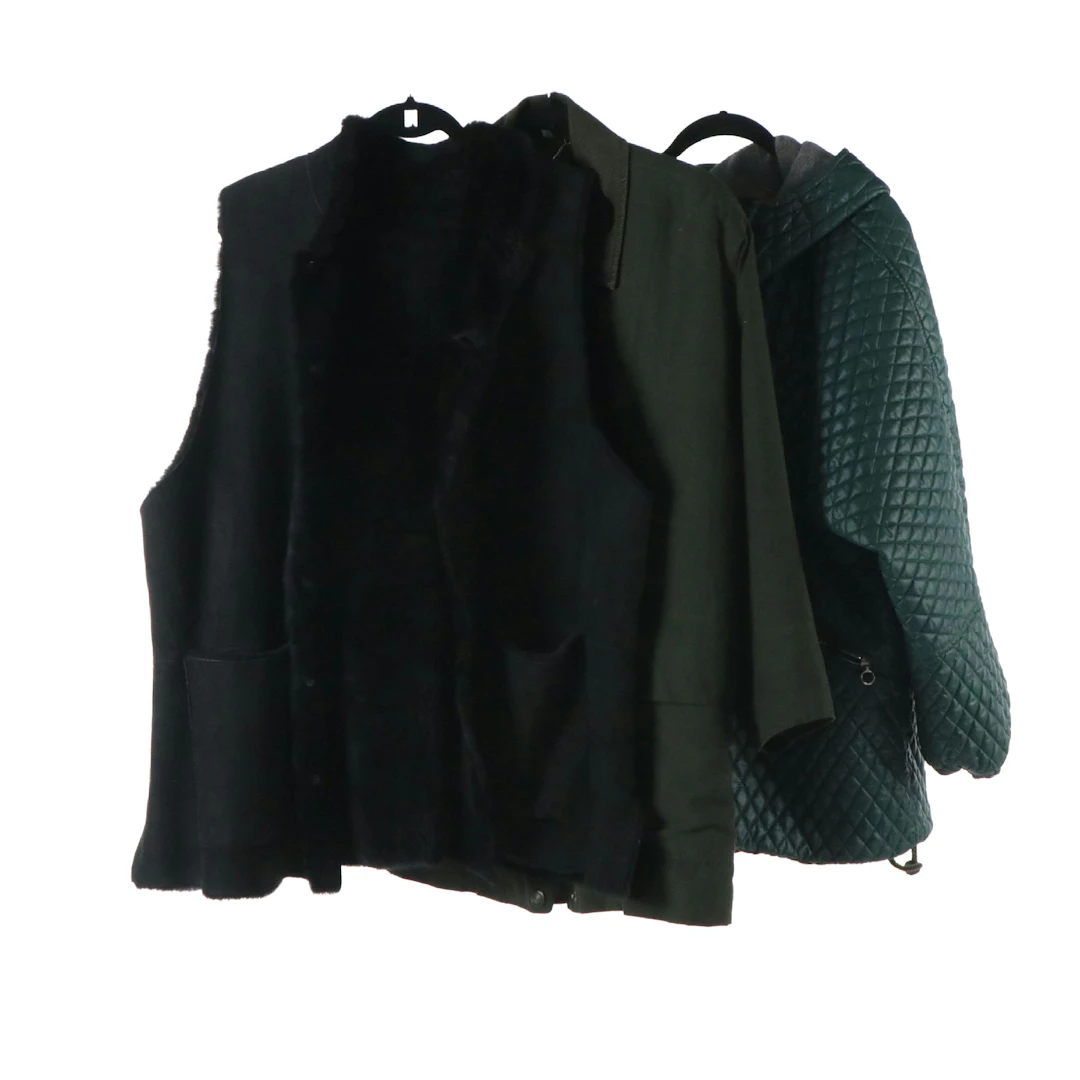 Eskander Leather/Shearling Vest, Viyella Wool Blend & Post Card Zip Jackets