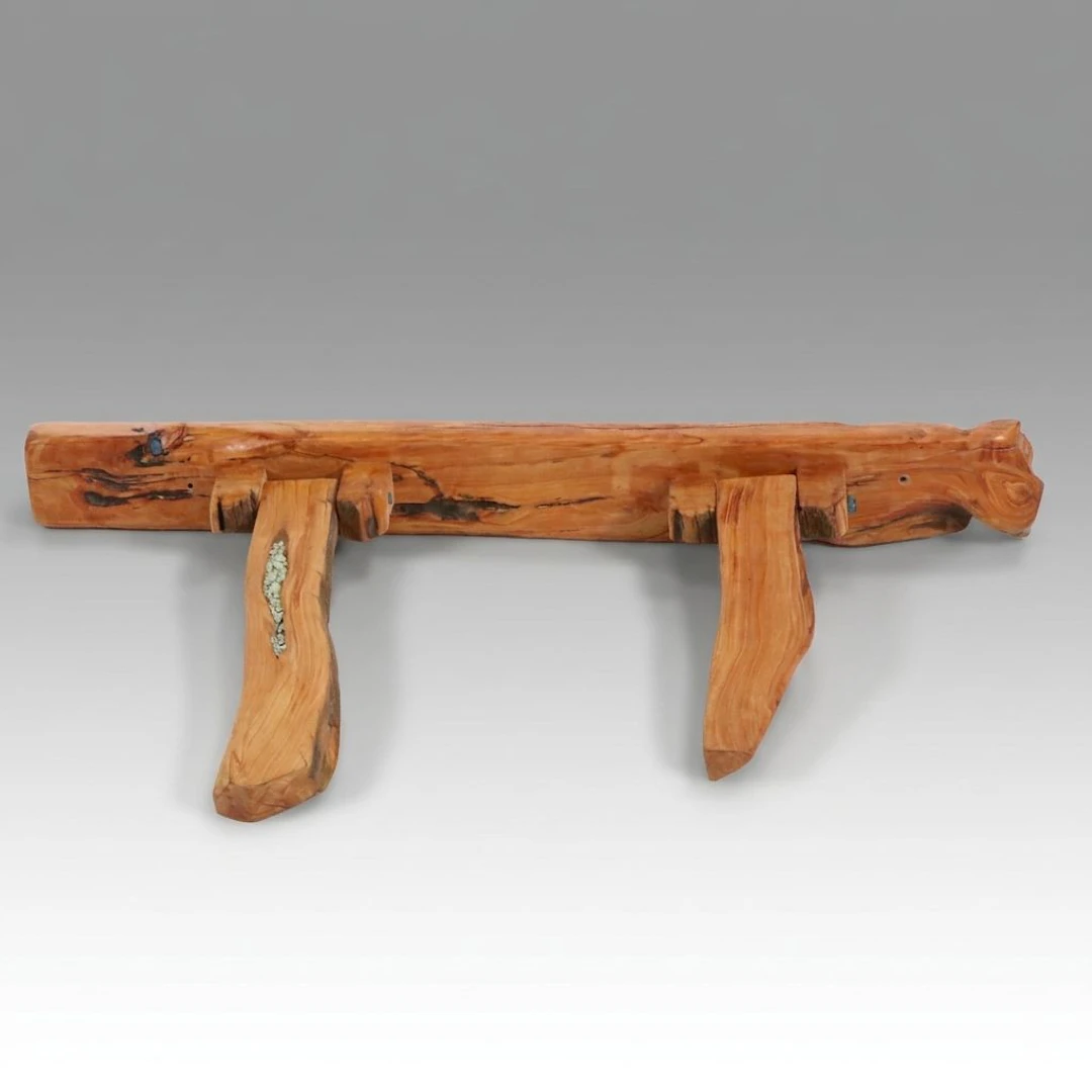 Rustic Live-Edge Wooden Stone Inlay Shelf
