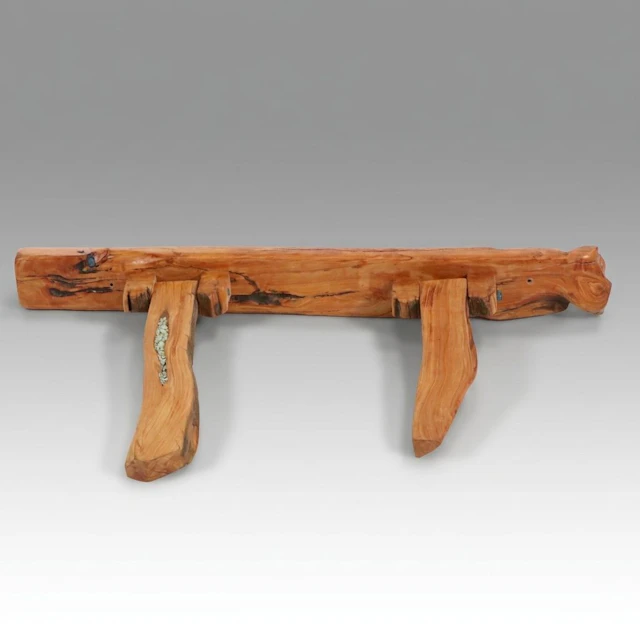 Rustic Live-Edge Wooden Stone Inlay Shelf
