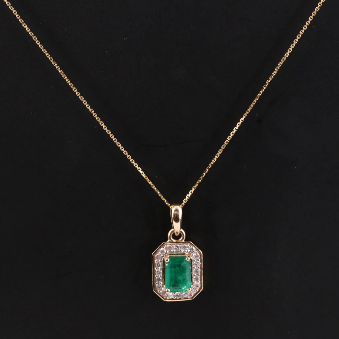 14K 1.04 CT Emerald and Diamond Pendant Necklace with IGI Jewelry Report