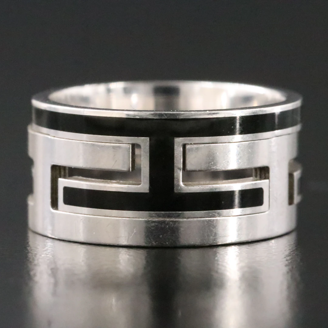 Hermès Moving H Sterling and Black Enamel Ring