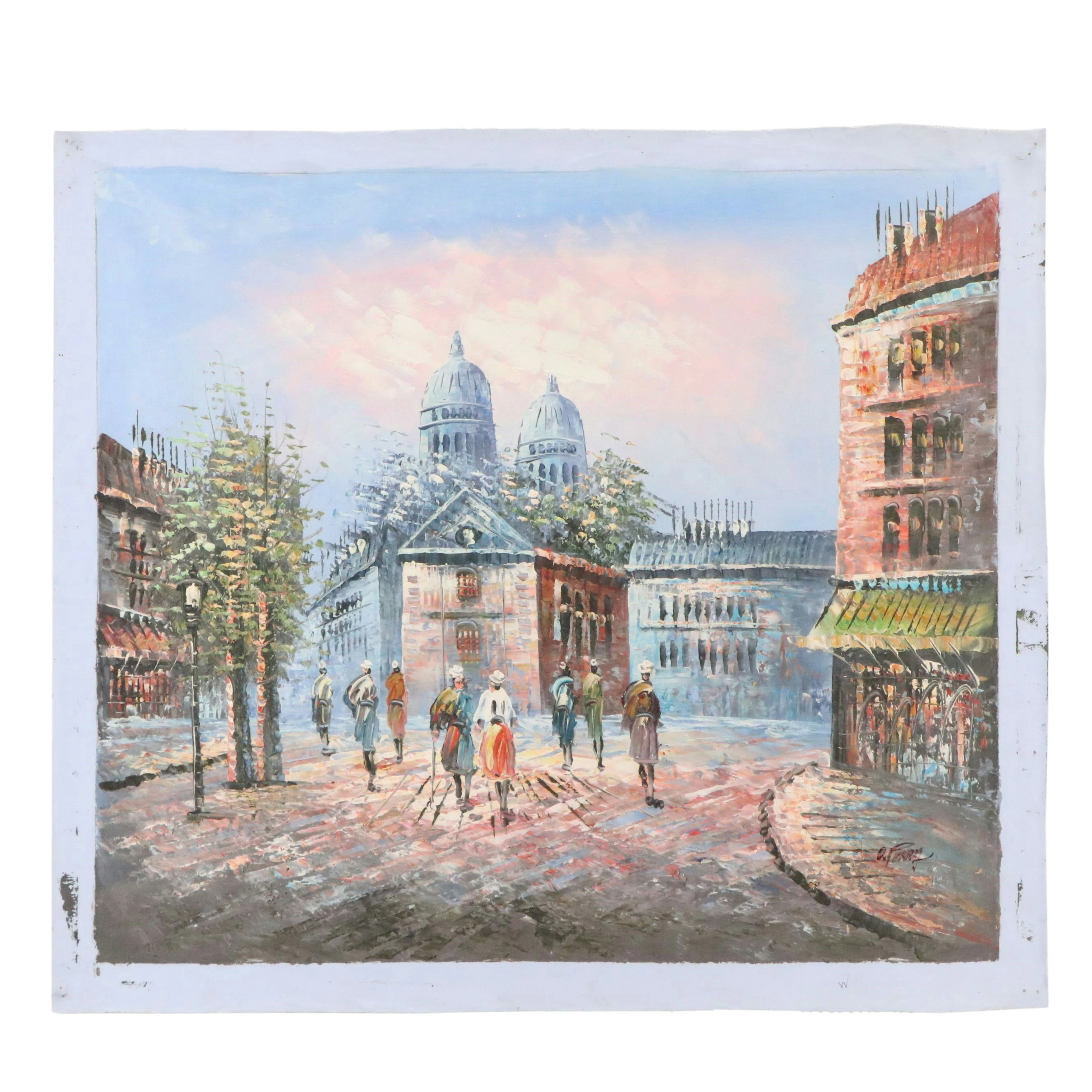 Impressionist Style Oil Painting of Parisian Street Scene