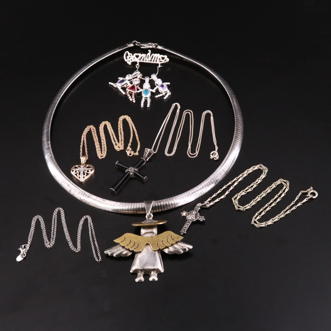 Black Onyx, Marcasite Crosses and Mexican Made Featured in Sterling Necklaces