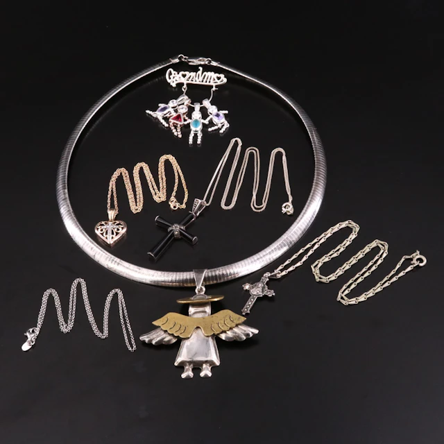 Black Onyx, Marcasite Crosses and Mexican Made Featured in Sterling Necklaces