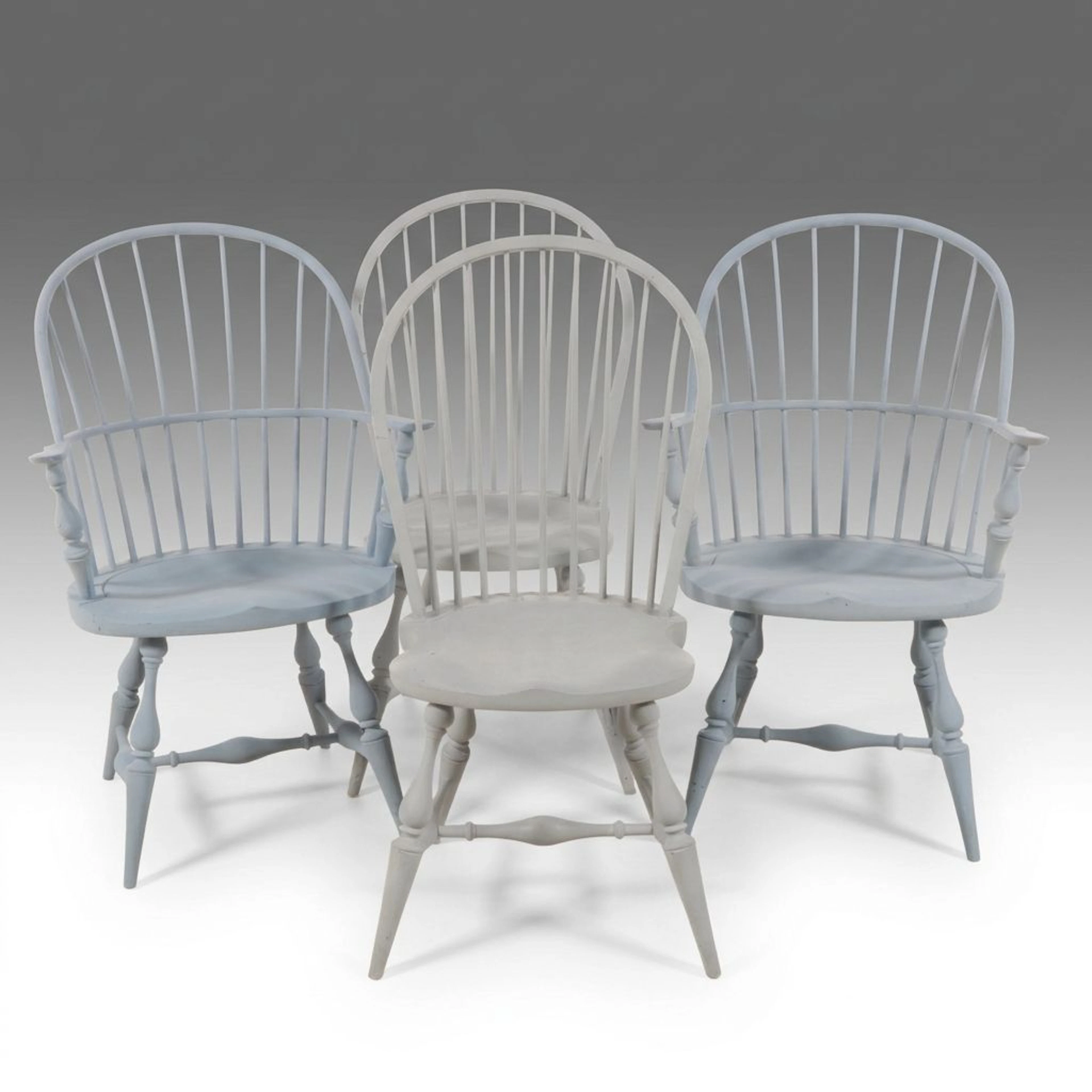 Set of Four William & Mary Painted-Wood Windsor Dining Chairs, 20th Century