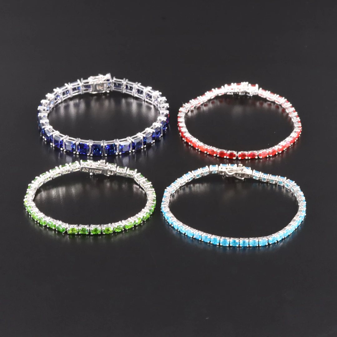 Sterling Line Bracelets Featuring Chrome Diopside, Apatite and Sapphire