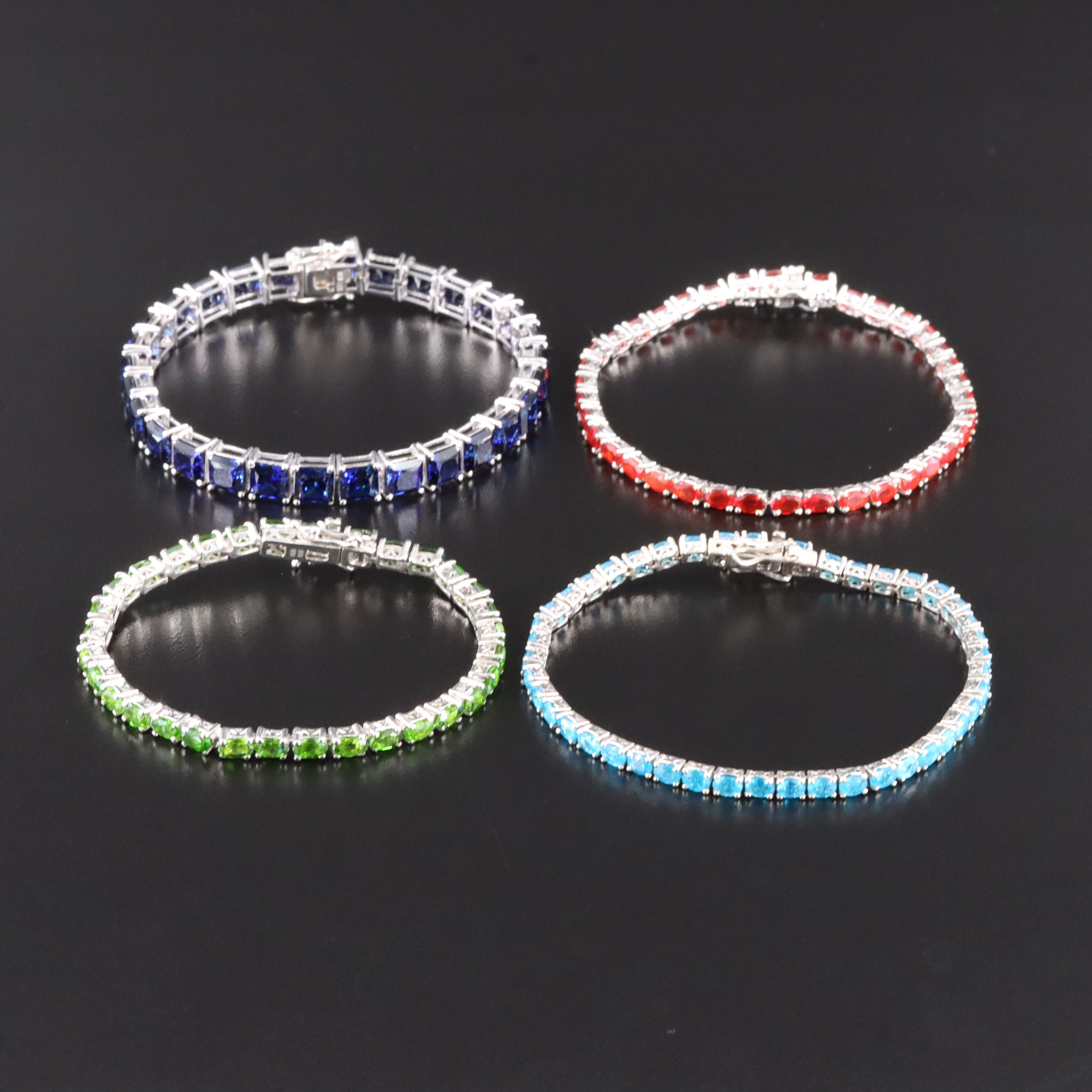 Sterling Line Bracelets Featuring Chrome Diopside, Apatite and Sapphire