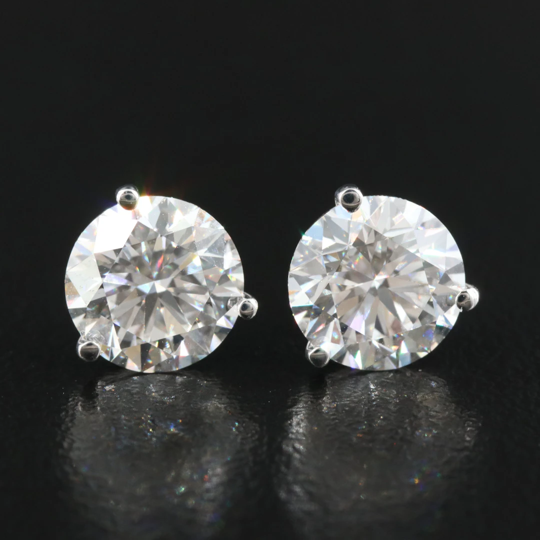 14K 2.99 CTW Lab Grown Diamond Solitaire Earrings with IGI Reports
