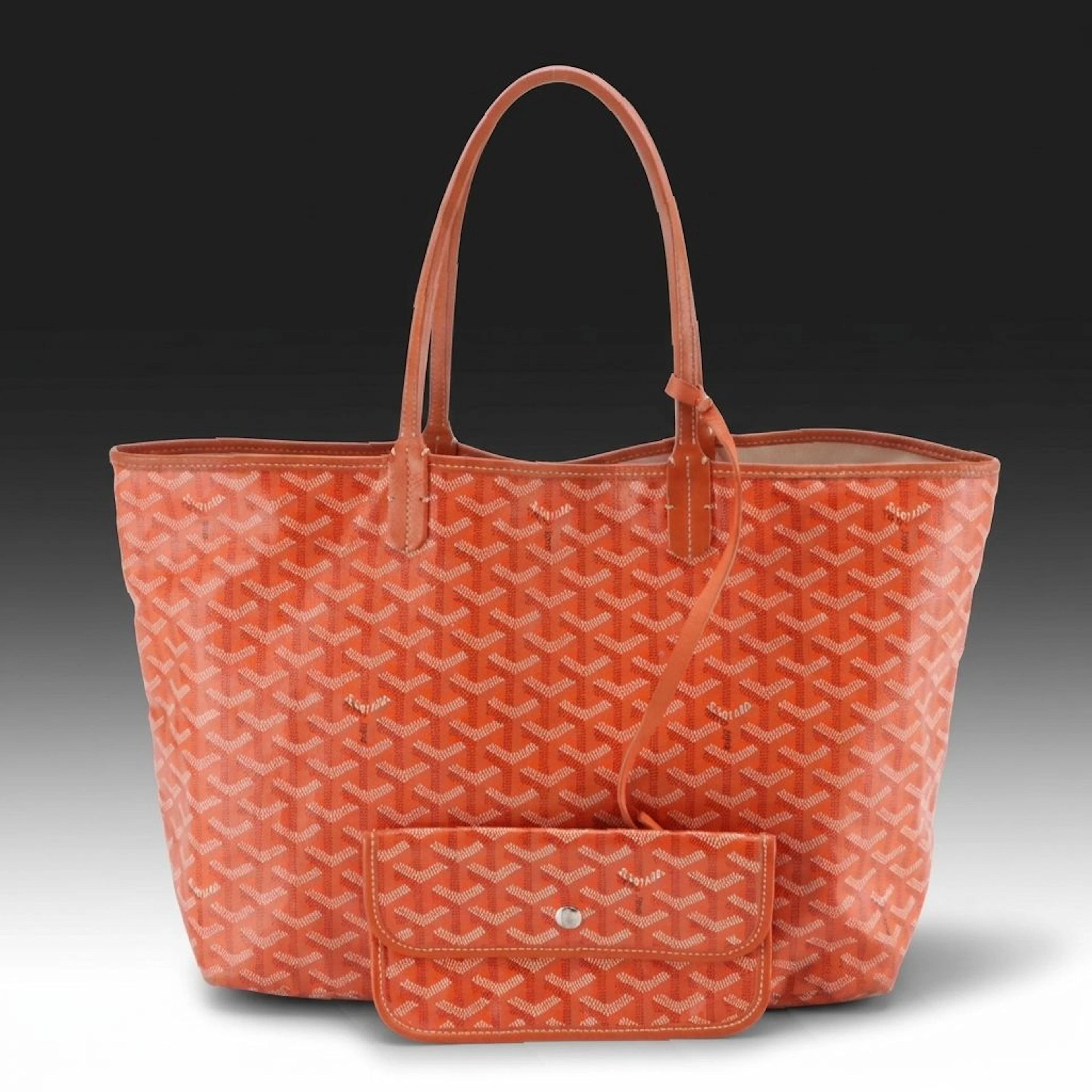 Goyard Saint Louis PM Tote Bag and Pouch in Orange Goyardine Canvas and Leather