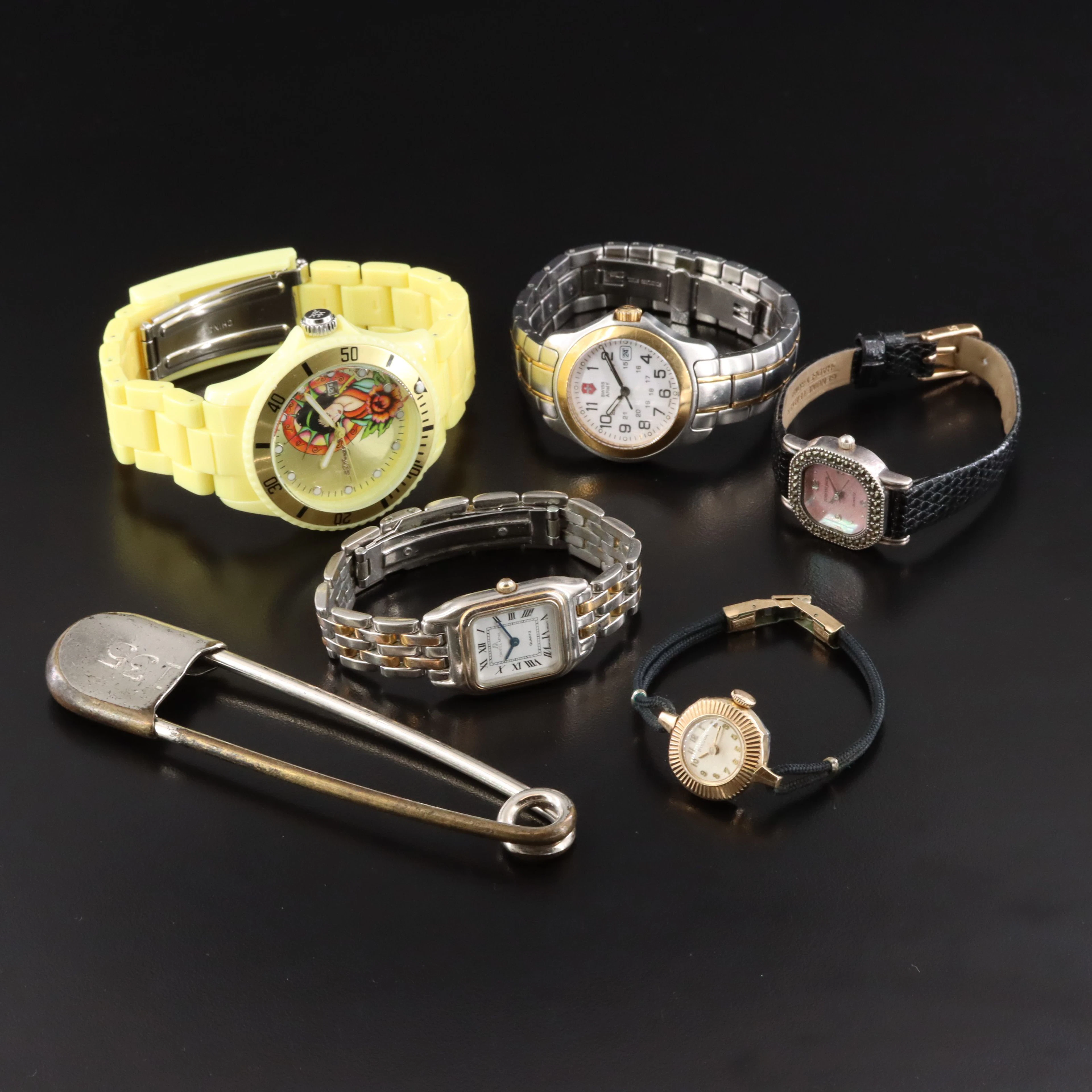 Collection of Watches Featuring Ed Hardy,and Judith Jack with Laundry Pin
