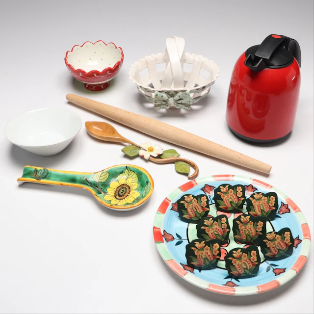 Wooden Rolling Pin, Toleware Napkin Rings and More Farmhouse Style Kitchenware