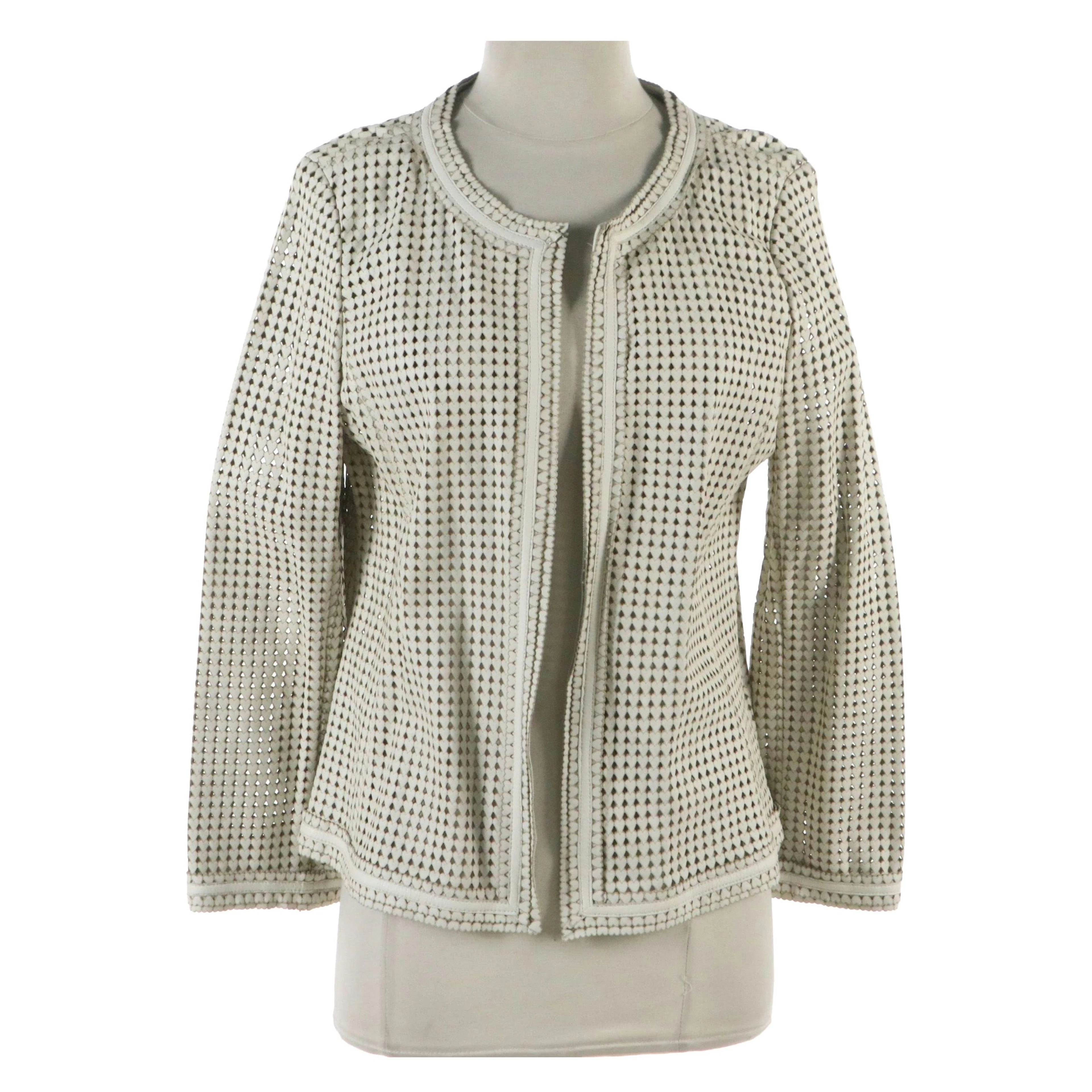 Tory Burch Heart Laser Cut Perforated Leather Open-Front Jacket