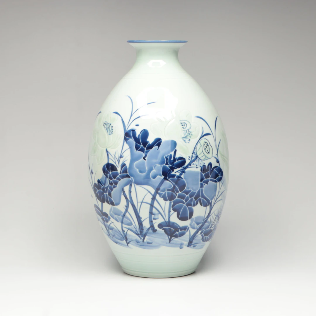 Contemporary Chinese Blue and White Ceramic Floral Vase