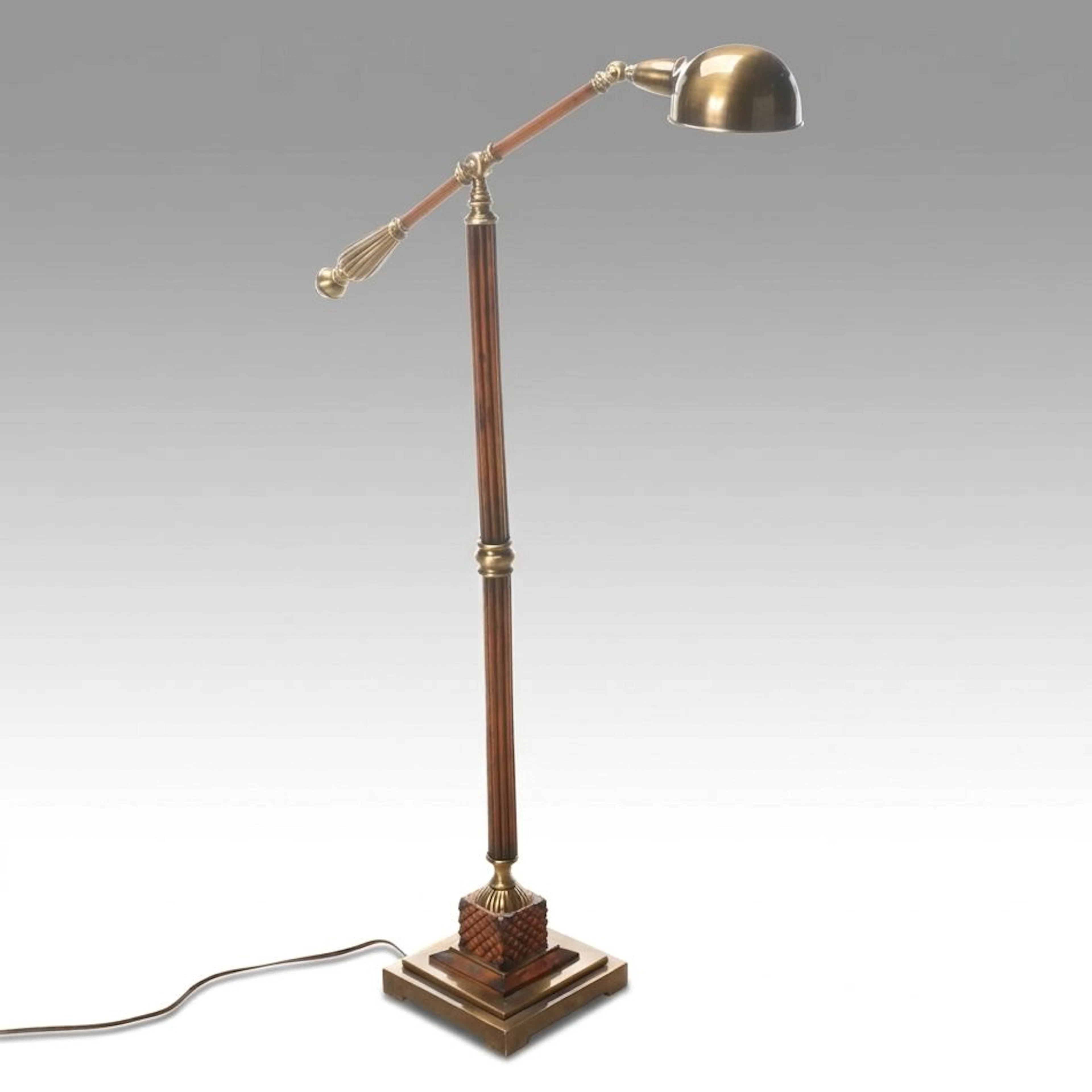 Uttermost "Dalton" Wood and Brass Finish Cantilever Arm Floor Lamp