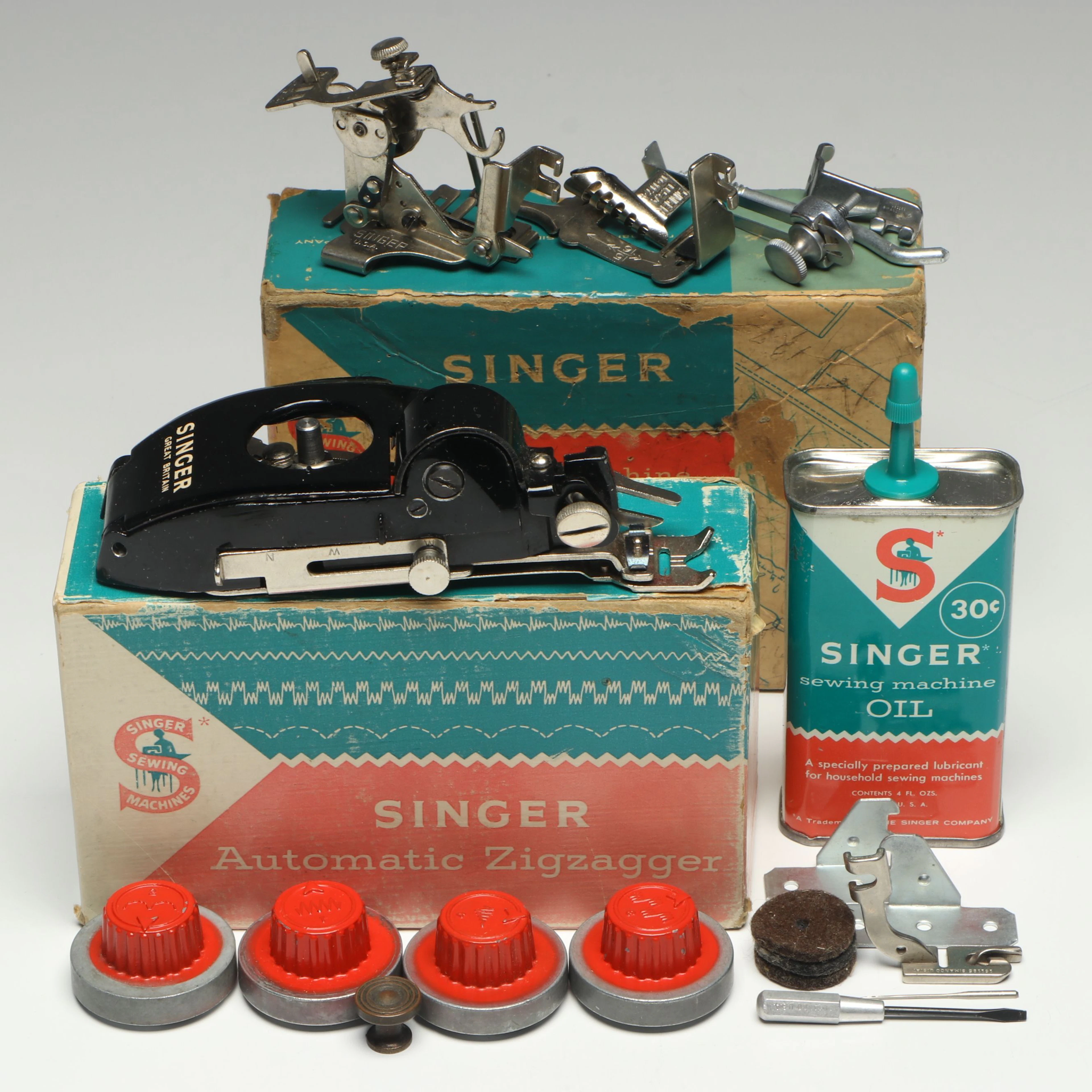 Singer Sewing Machine Attachments, Mid to Late 20th C.