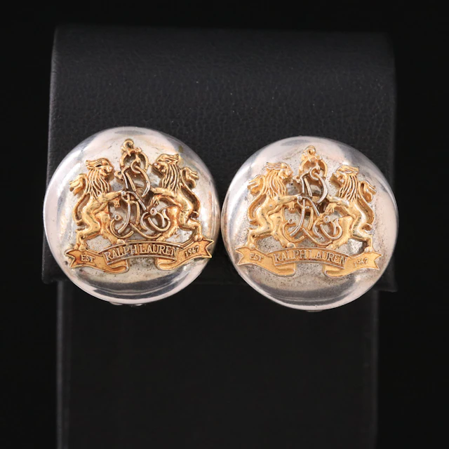 Ralph Lauren Sterling Logo Crest Clip Earrings