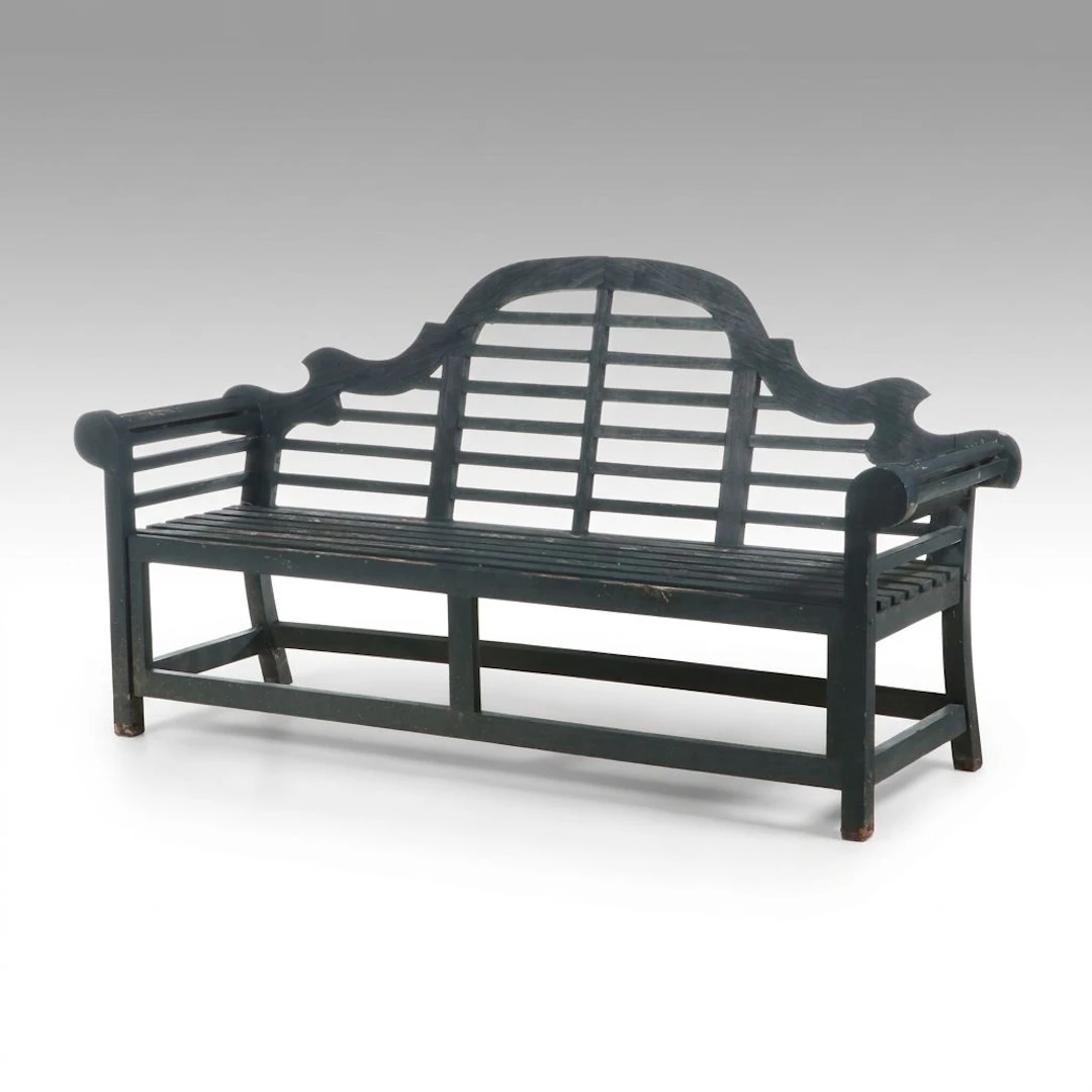 Lutyens Style Black Painted Wood Garden Bench, Late 20th to Early 21st Century