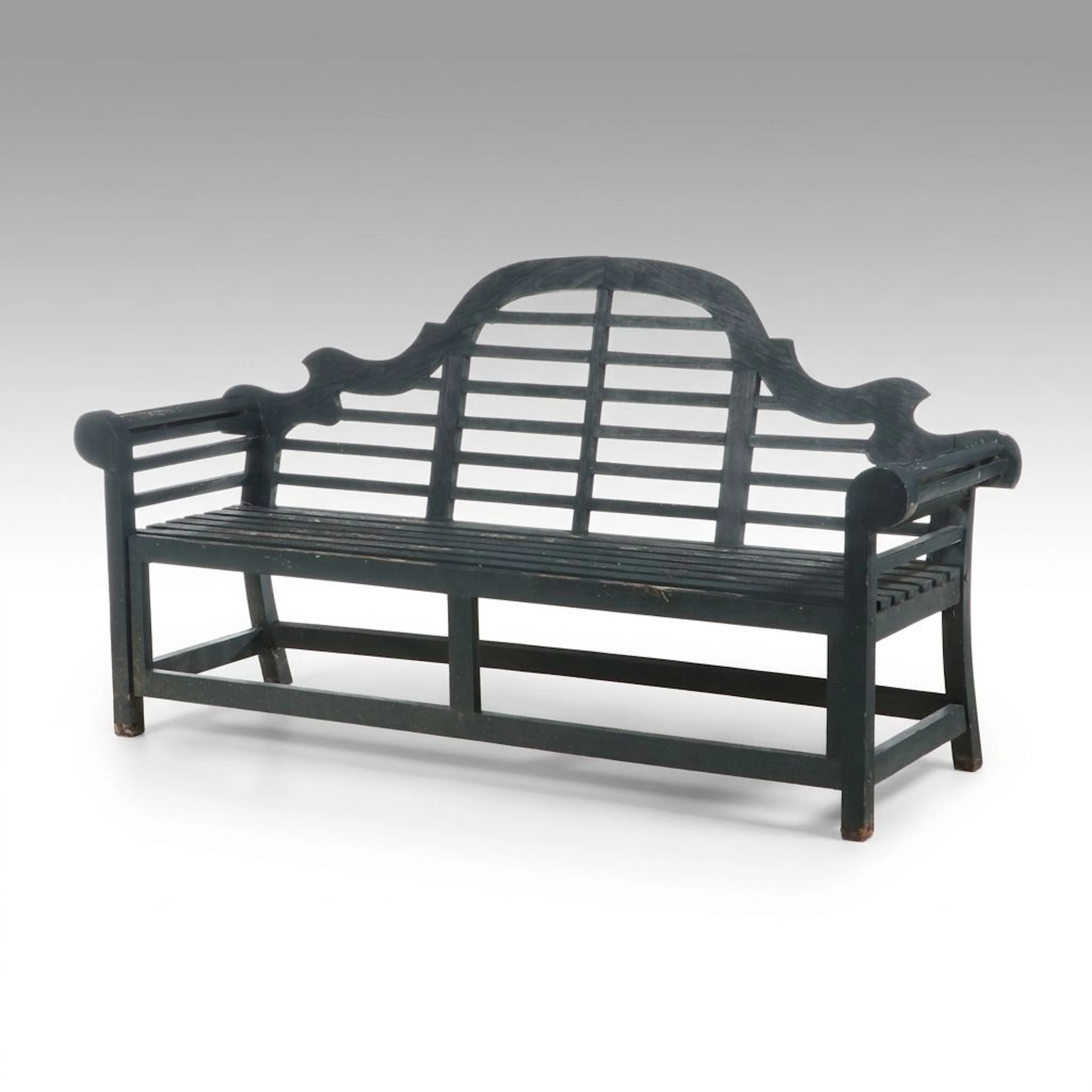 Lutyens Style Black Painted Wood Garden Bench, Late 20th to Early 21st Century