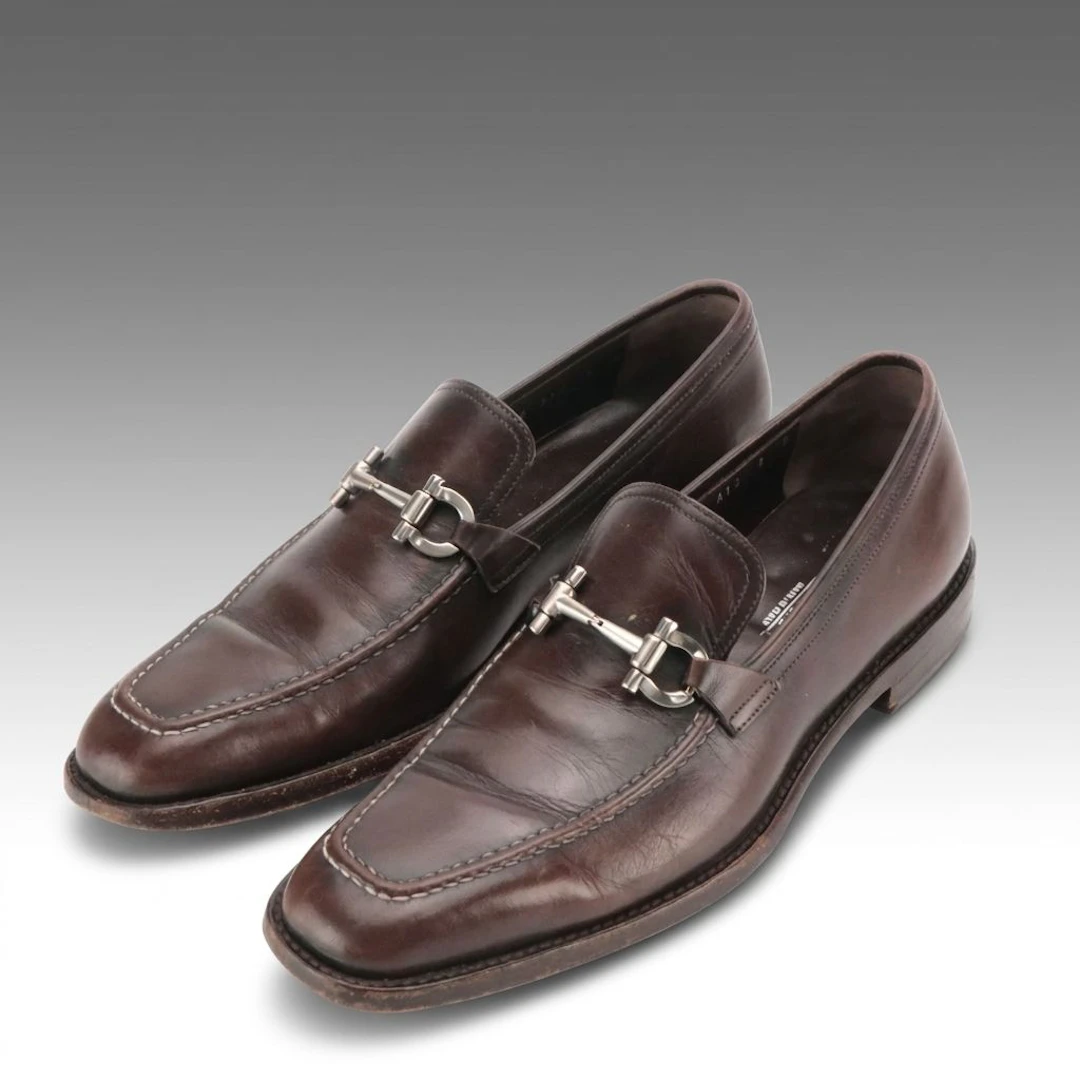 Men's Salvatore Ferragamo Brown Leather Gancini Bit Loafers
