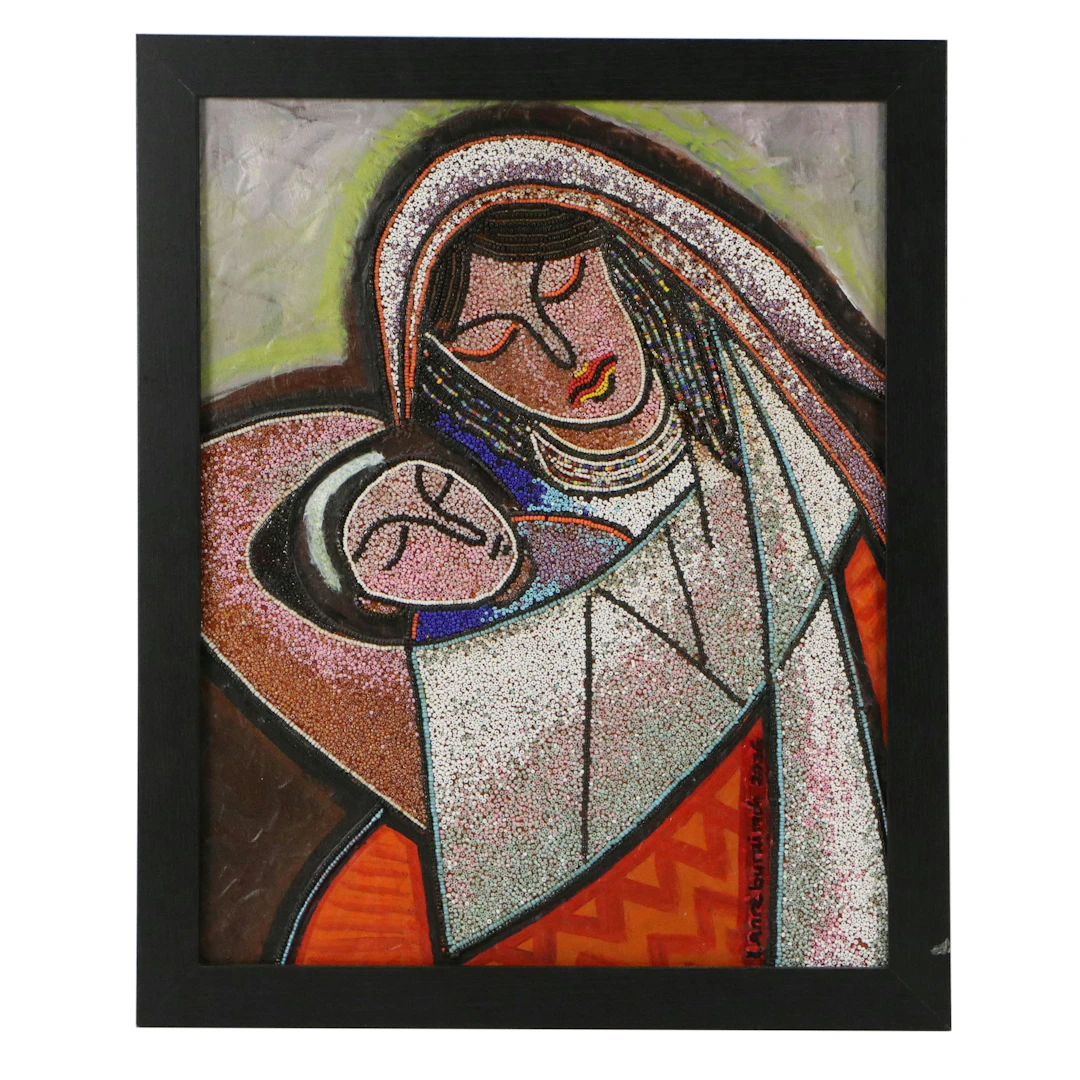 Lanre Buraimoh Mixed Media of Mother and Child, 2026