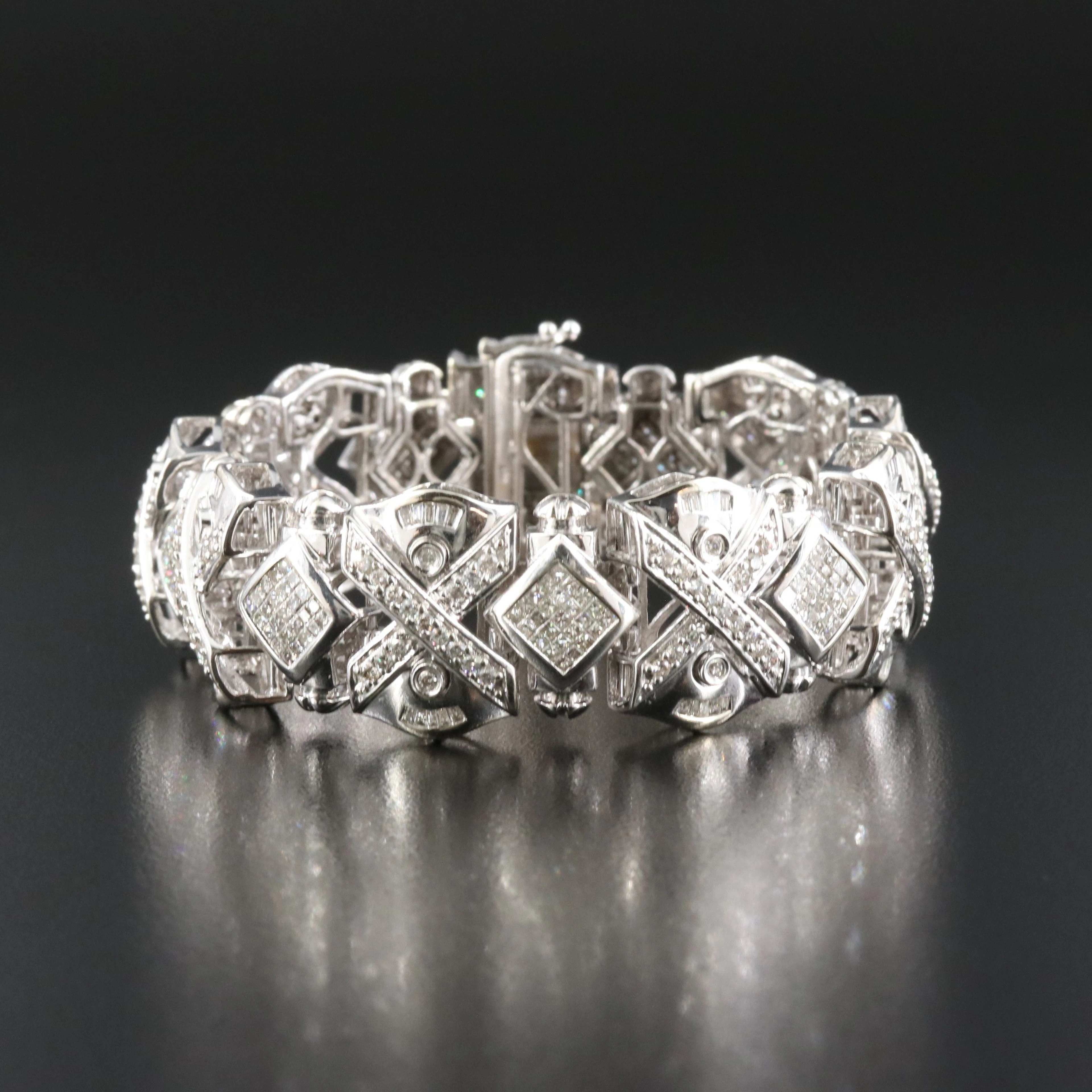 14K 7.07 CTW Diamond Wide Bracelet in a Modern Geometric Design