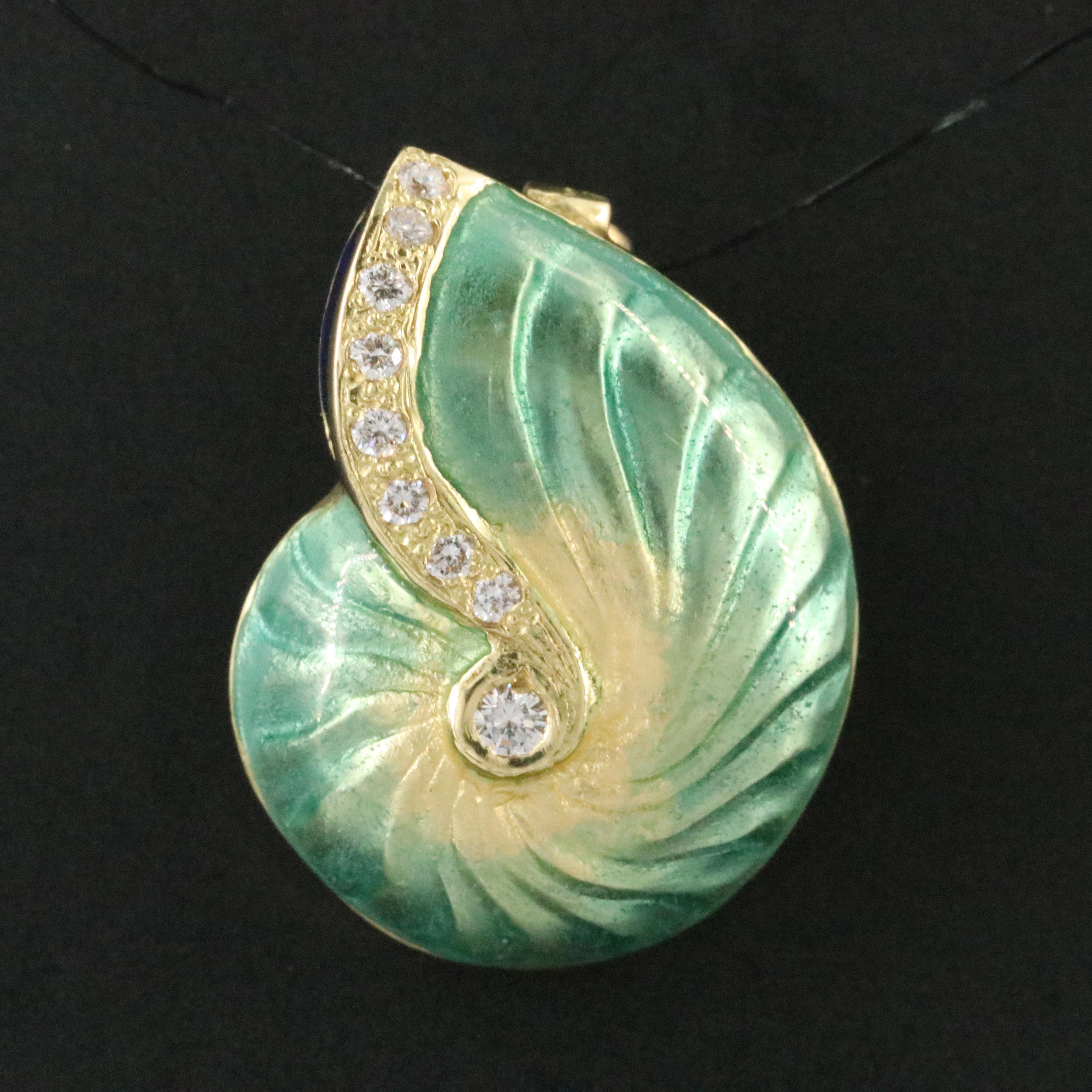 18K 0.16 CTW Diamond and Enamel Nautilus Shell Enhancer Pendant