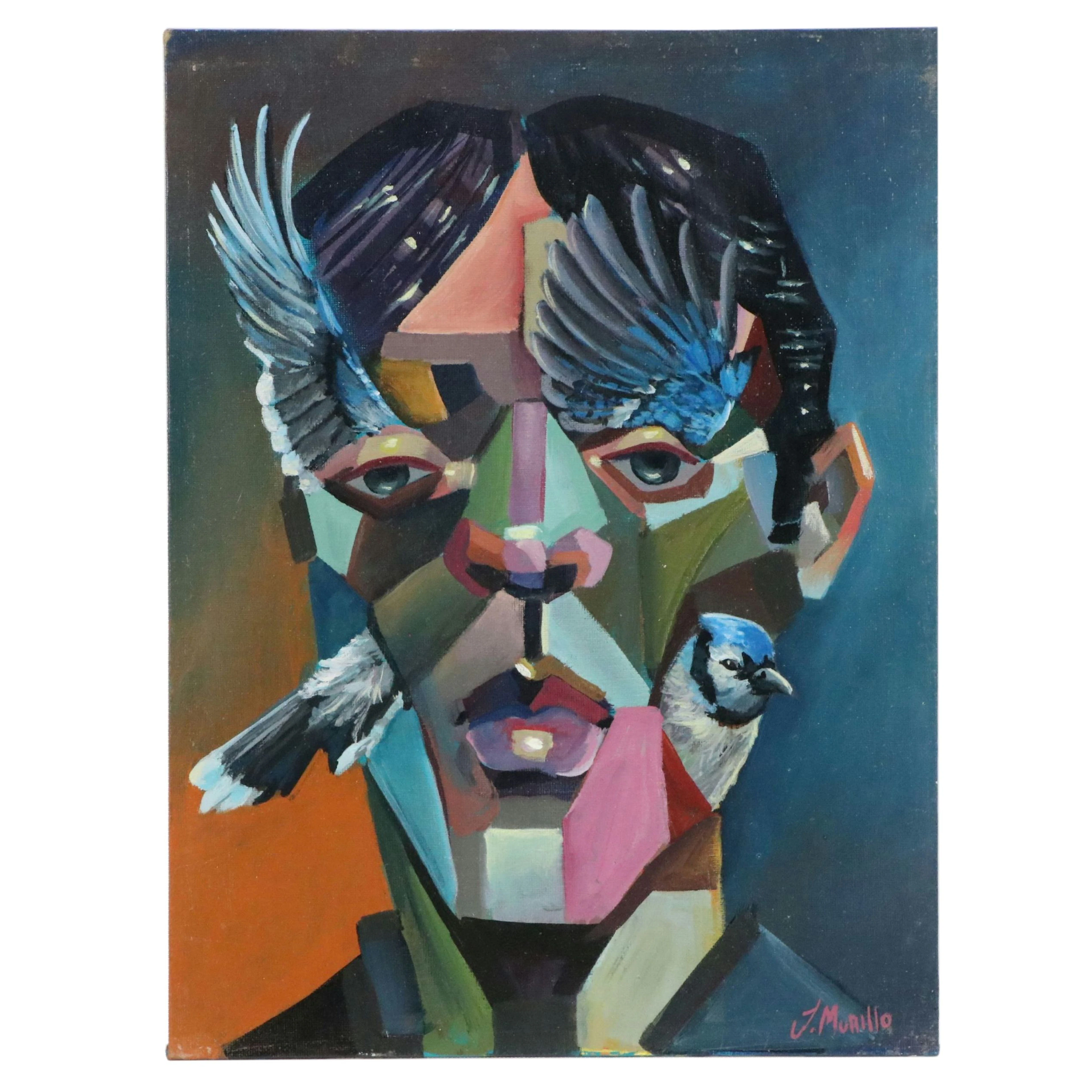 Jeshua Murillo Surrealist Portrait Acrylic Painting of Man and Blue
