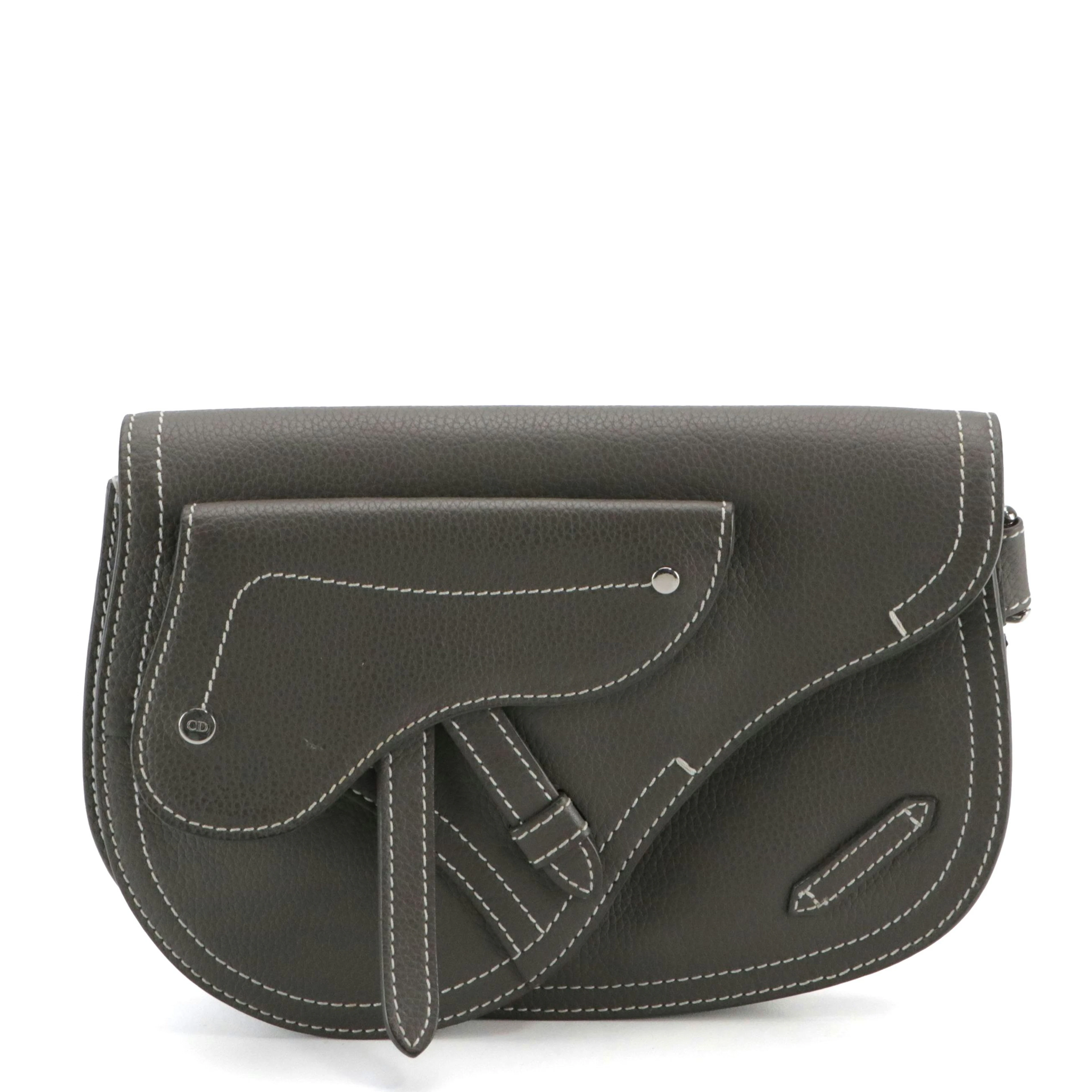 Christian Dior x KAWS Calfskin Grain Leather Saddle Pouch Shoulder Bag