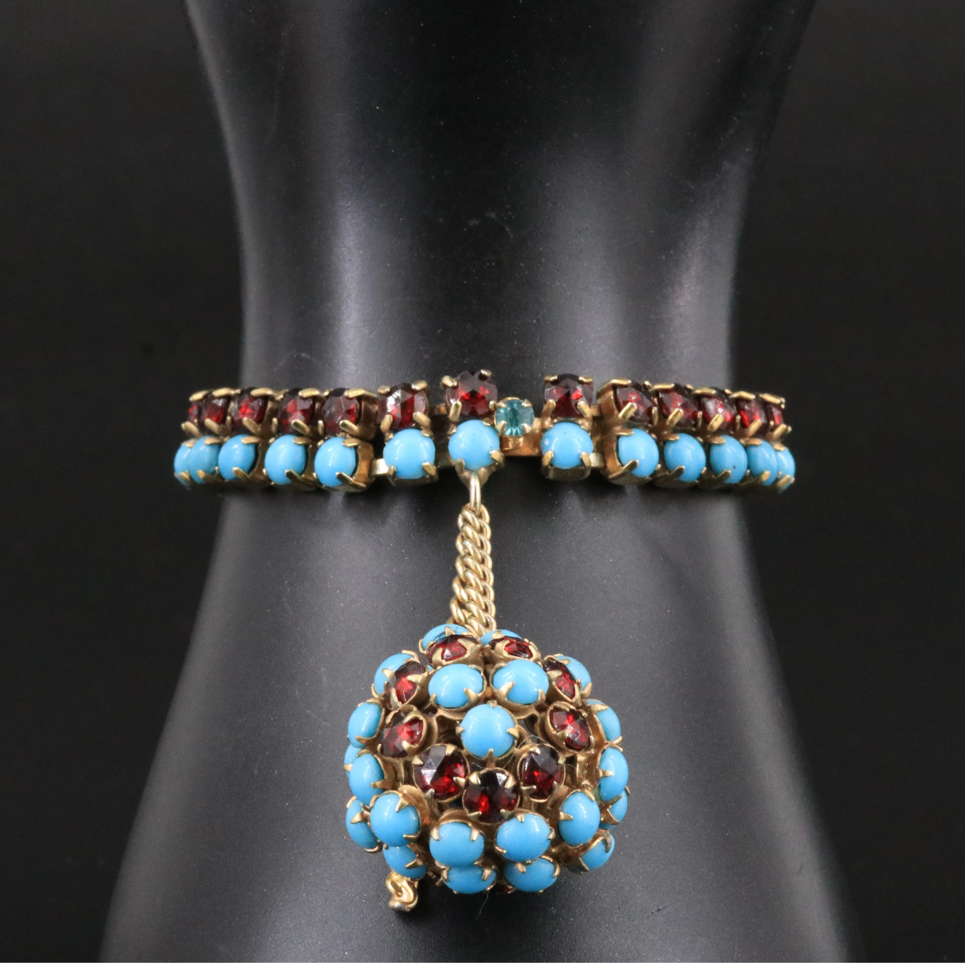 1950s Hattie Carnegie Bracelet with Drop with Faux Turquoise
