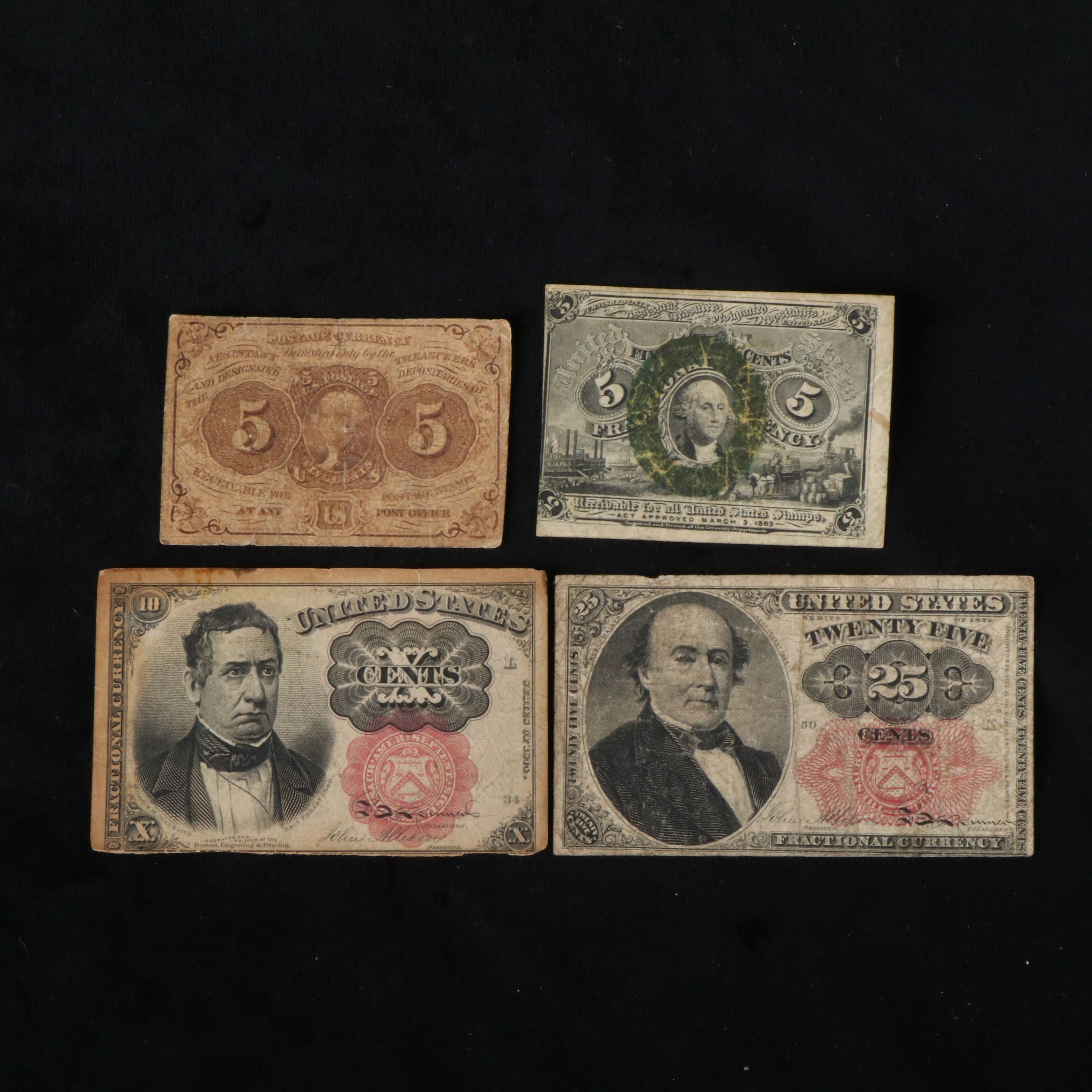 Four Pieces of 19th Century U.S. Fractional Currency