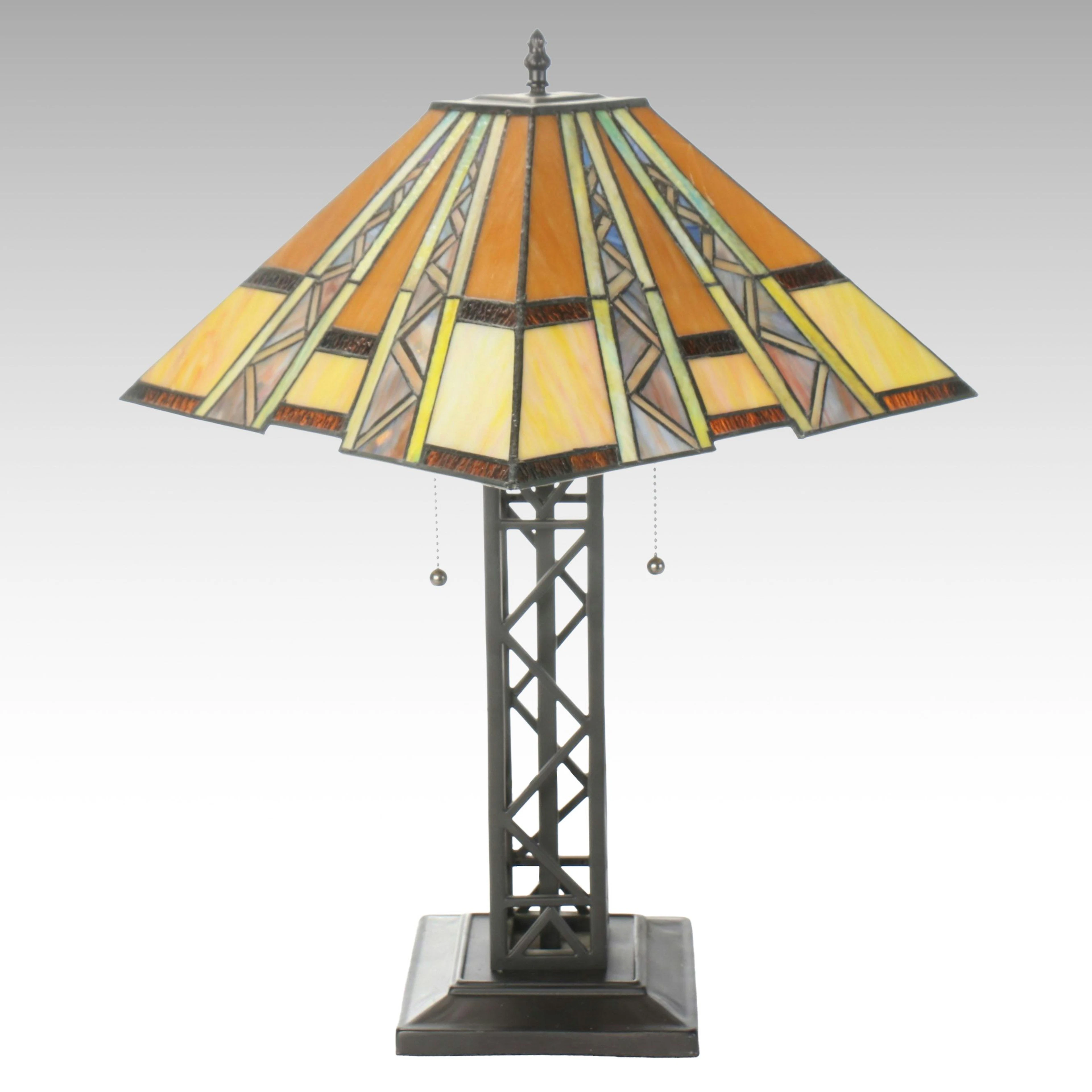 Mission Style Slag Glass Table Lamp, Contemporary