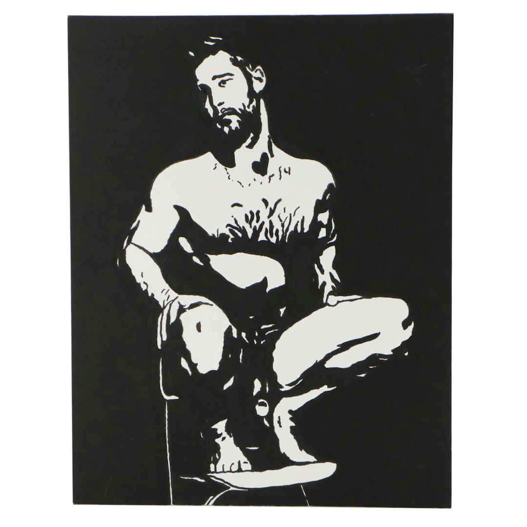 deSanto Acrylic Painting of Male Nude on Chair, 2026